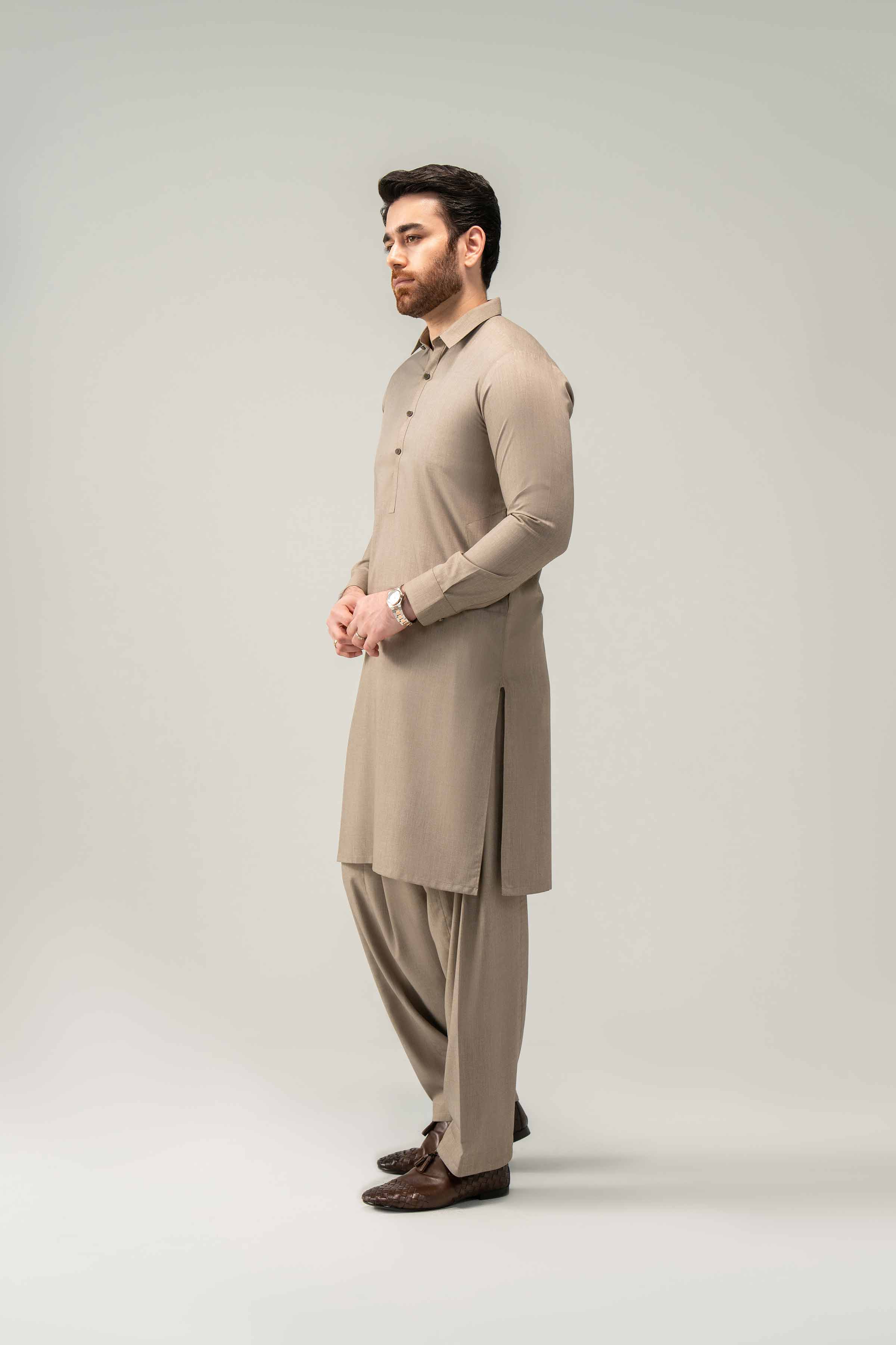 2 Piece - Naqsh Suit - 42508192 With Box Brown Blended 2PC