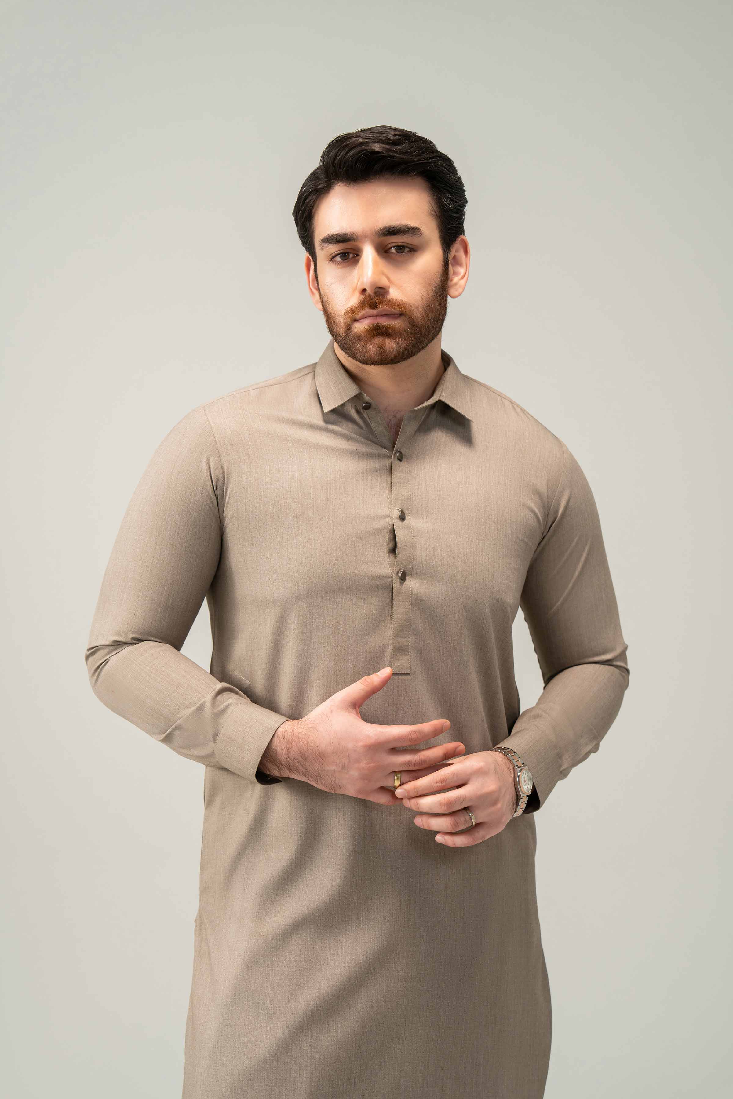 2 Piece - Naqsh Suit - 42508192 With Box Brown Blended 2PC