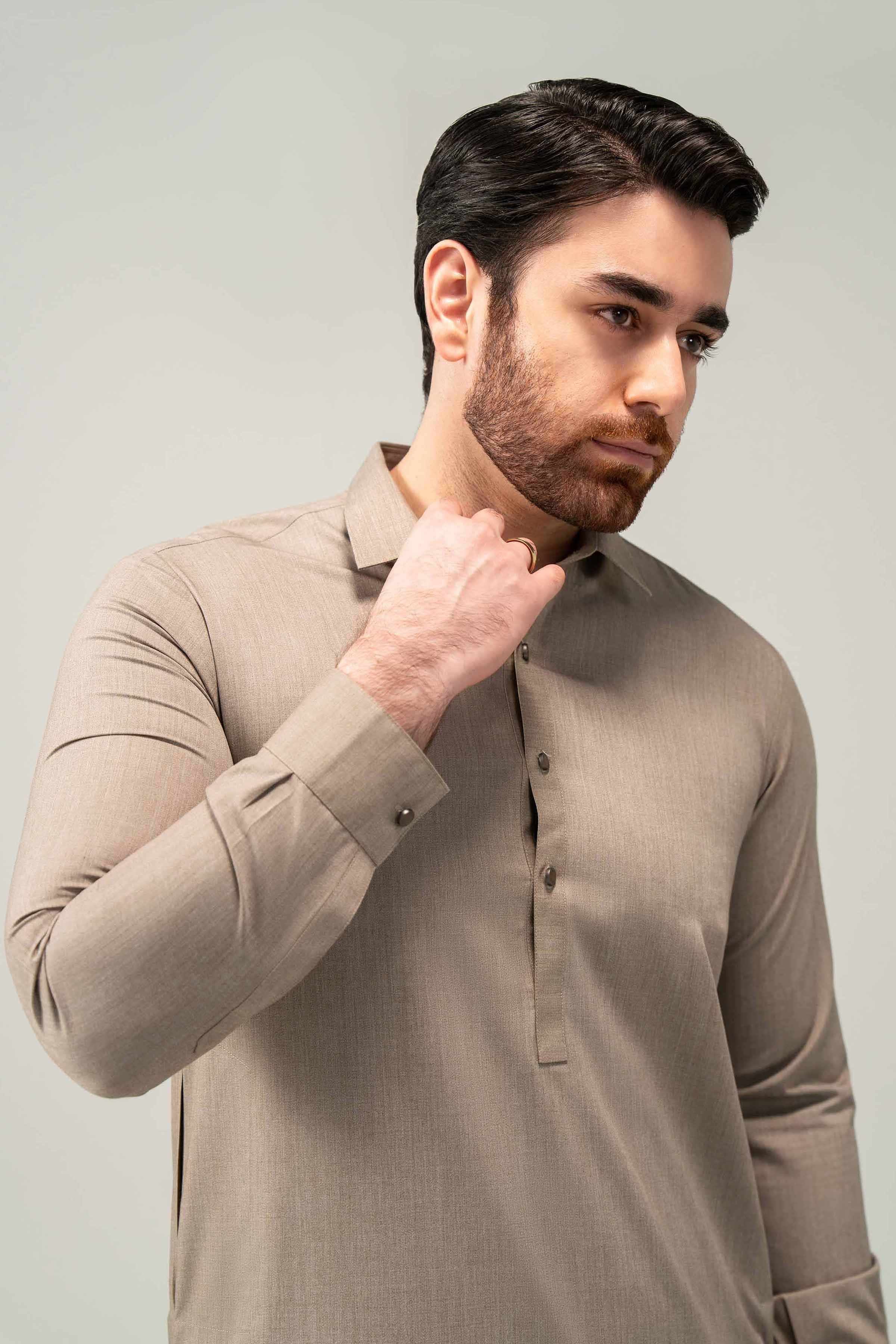 2 Piece - Naqsh Suit - 42508192 With Box Brown Blended 2PC