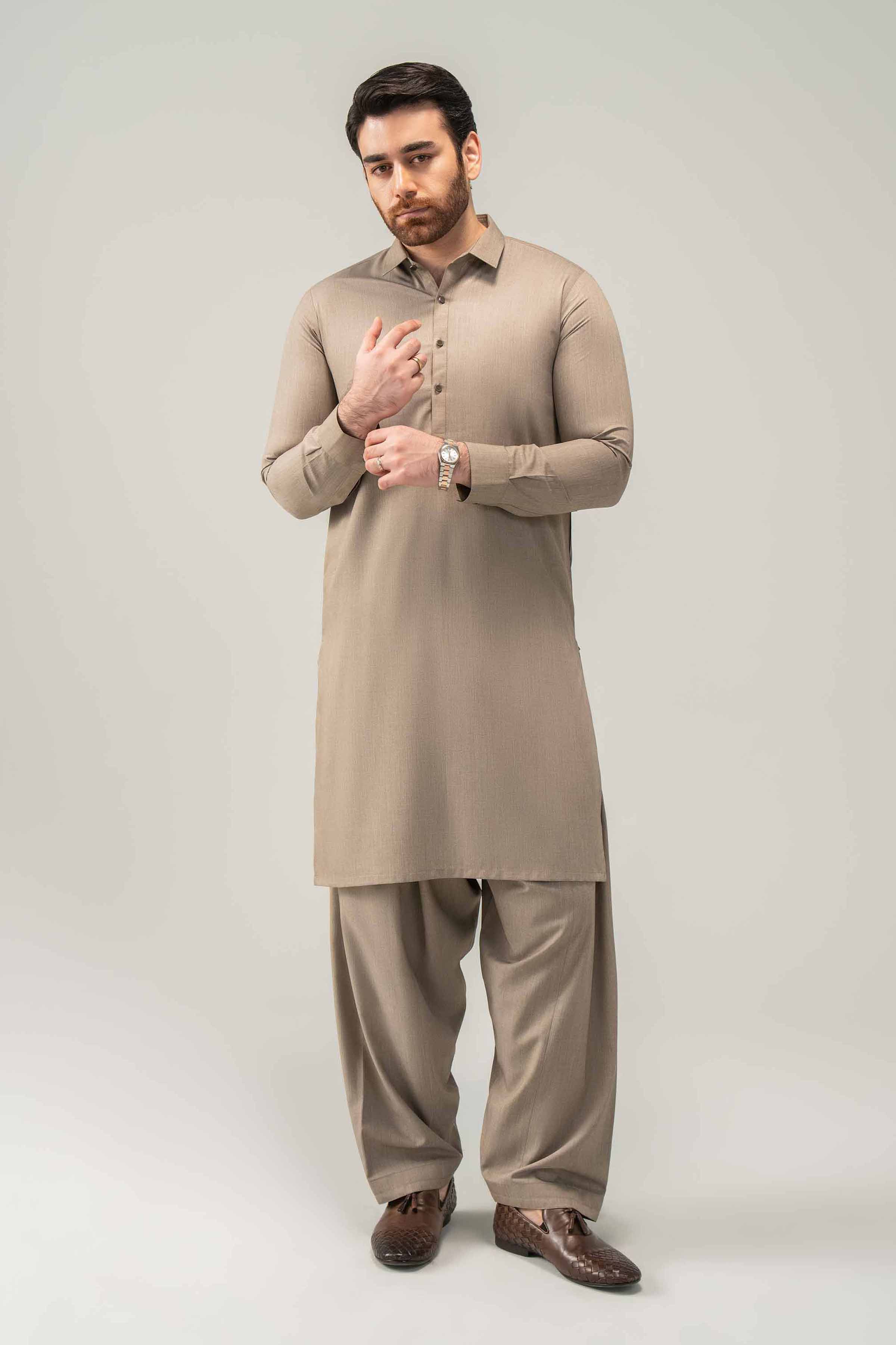 2 Piece - Naqsh Suit - 42508192 With Box Brown Blended 2PC