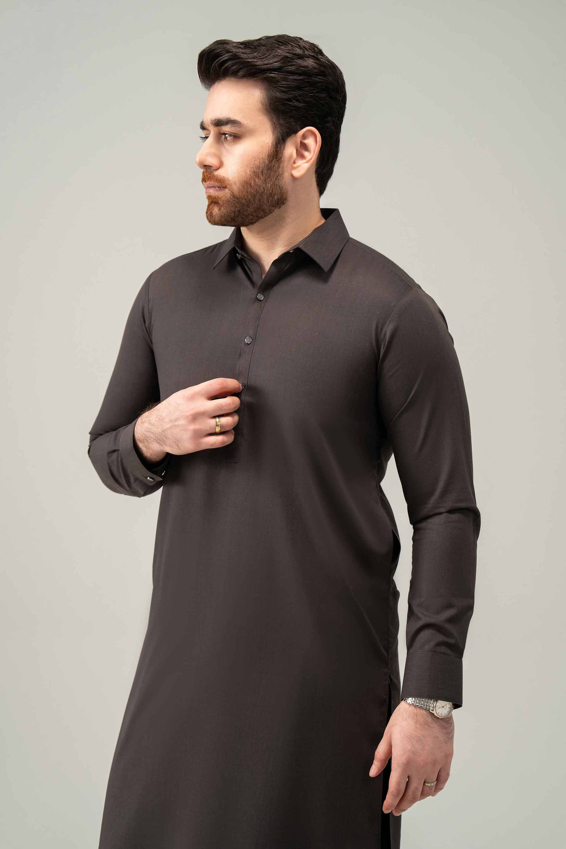 2 Piece - Naqsh Suit - 42508193 With Box Brown Blended 2PC