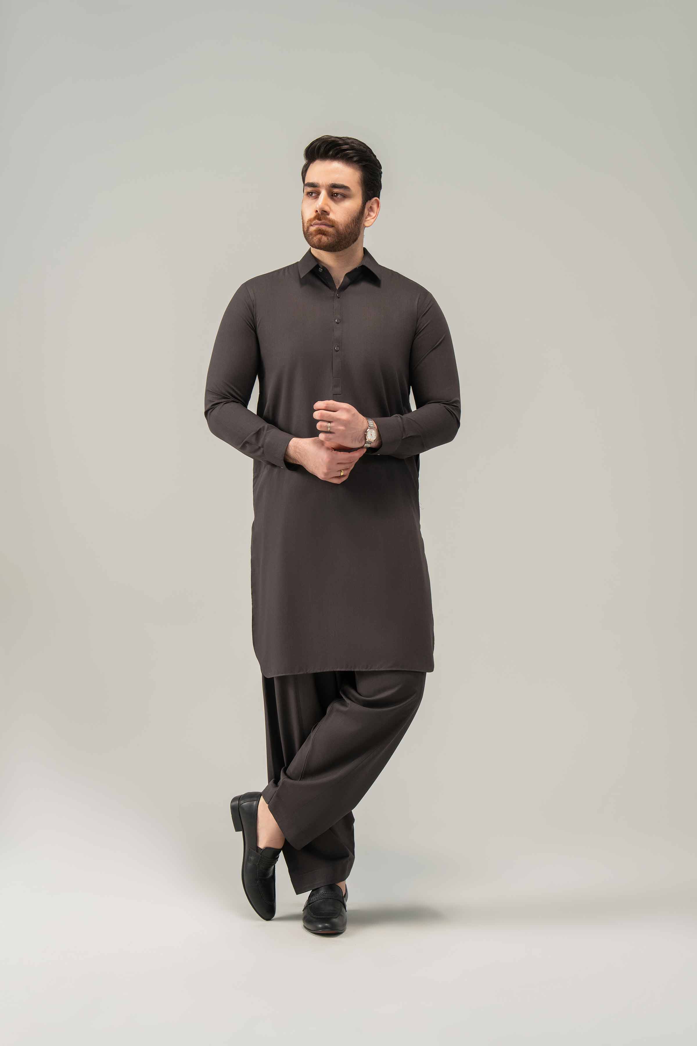 2 Piece - Naqsh Suit - 42508193 With Box Brown Blended 2PC