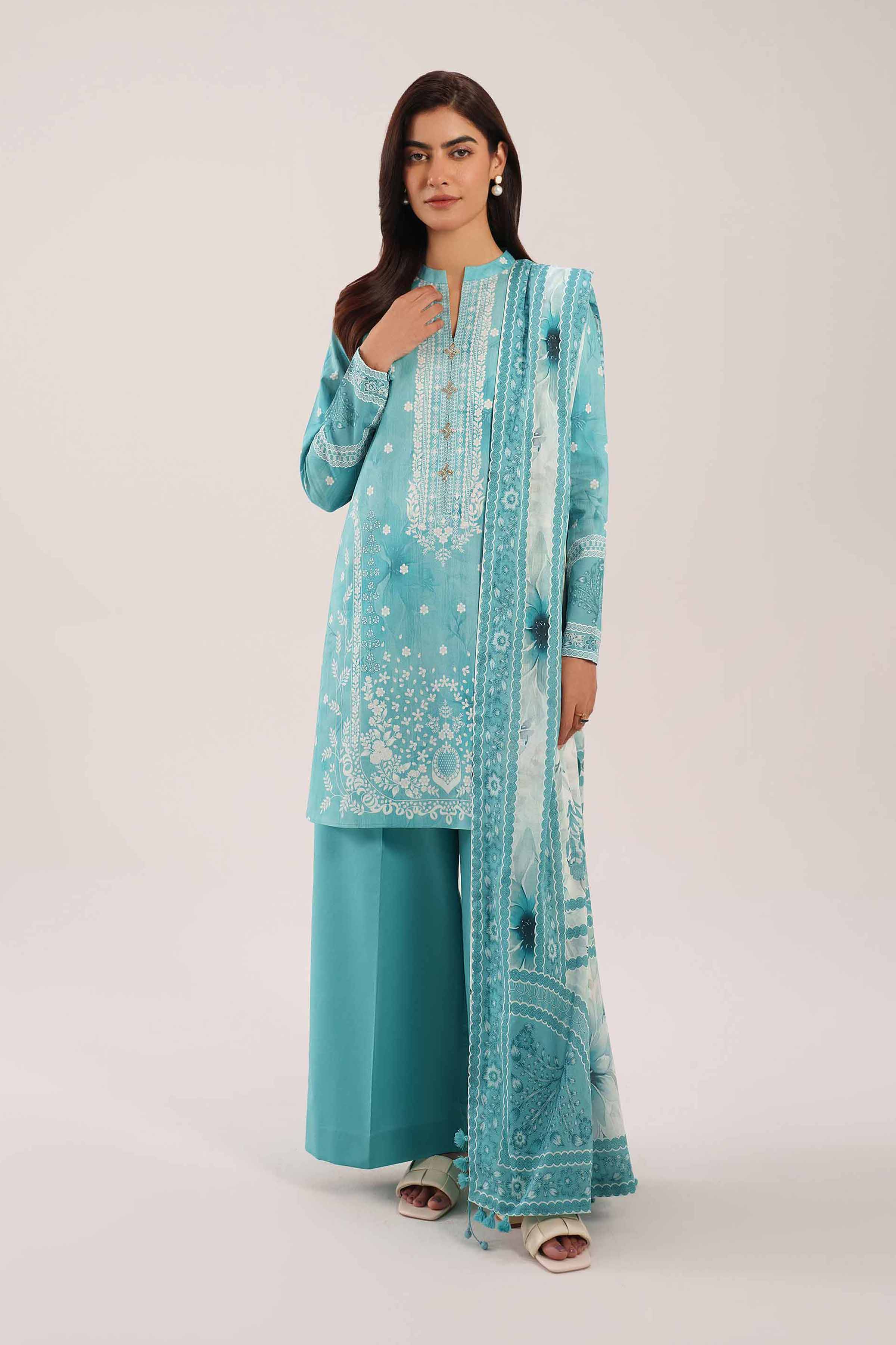 2 Piece - Digital Printed Suit - 42601001 NishatUAE Blue Lawn 2PC Printed Unstitched