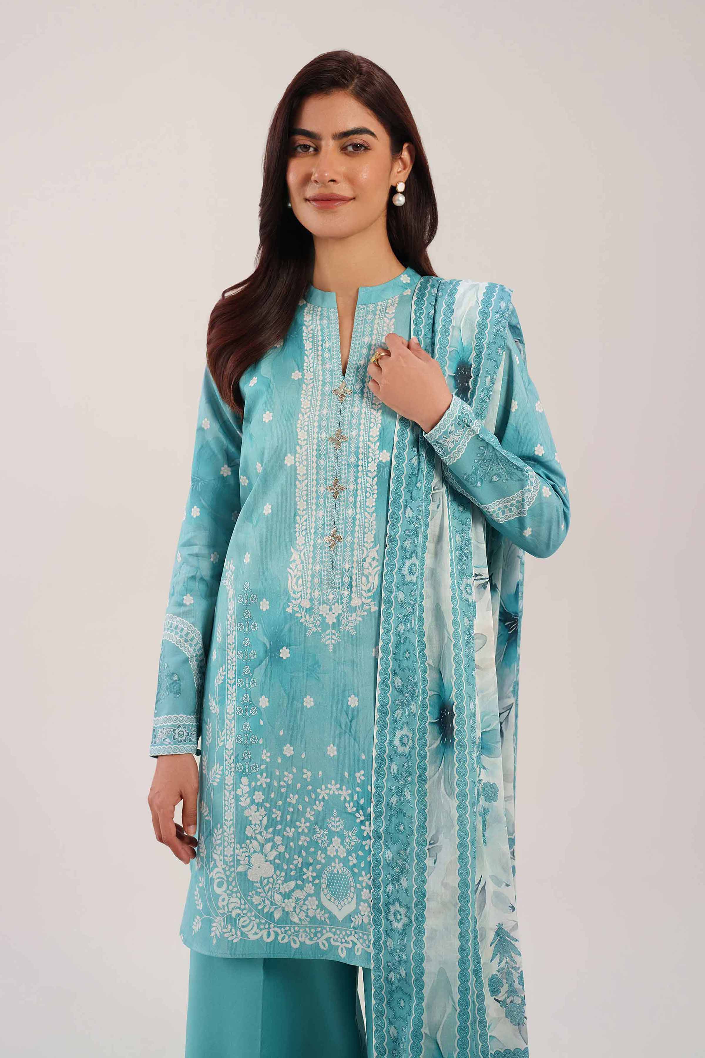 2 Piece - Digital Printed Suit - 42601001 NishatUAE Blue Lawn 2PC Printed Unstitched