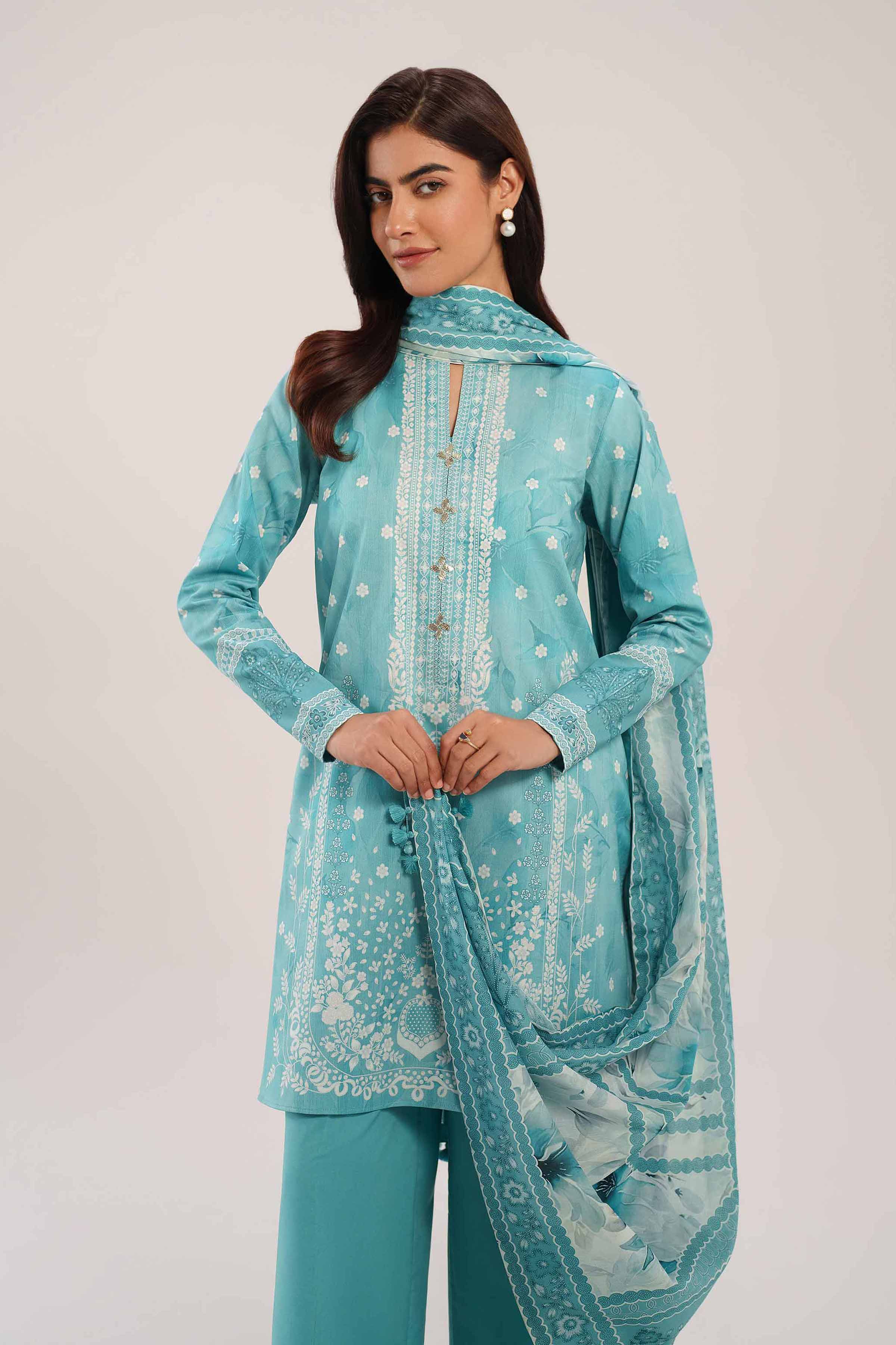 2 Piece - Digital Printed Suit - 42601001 NishatUAE Blue Lawn 2PC Printed Unstitched