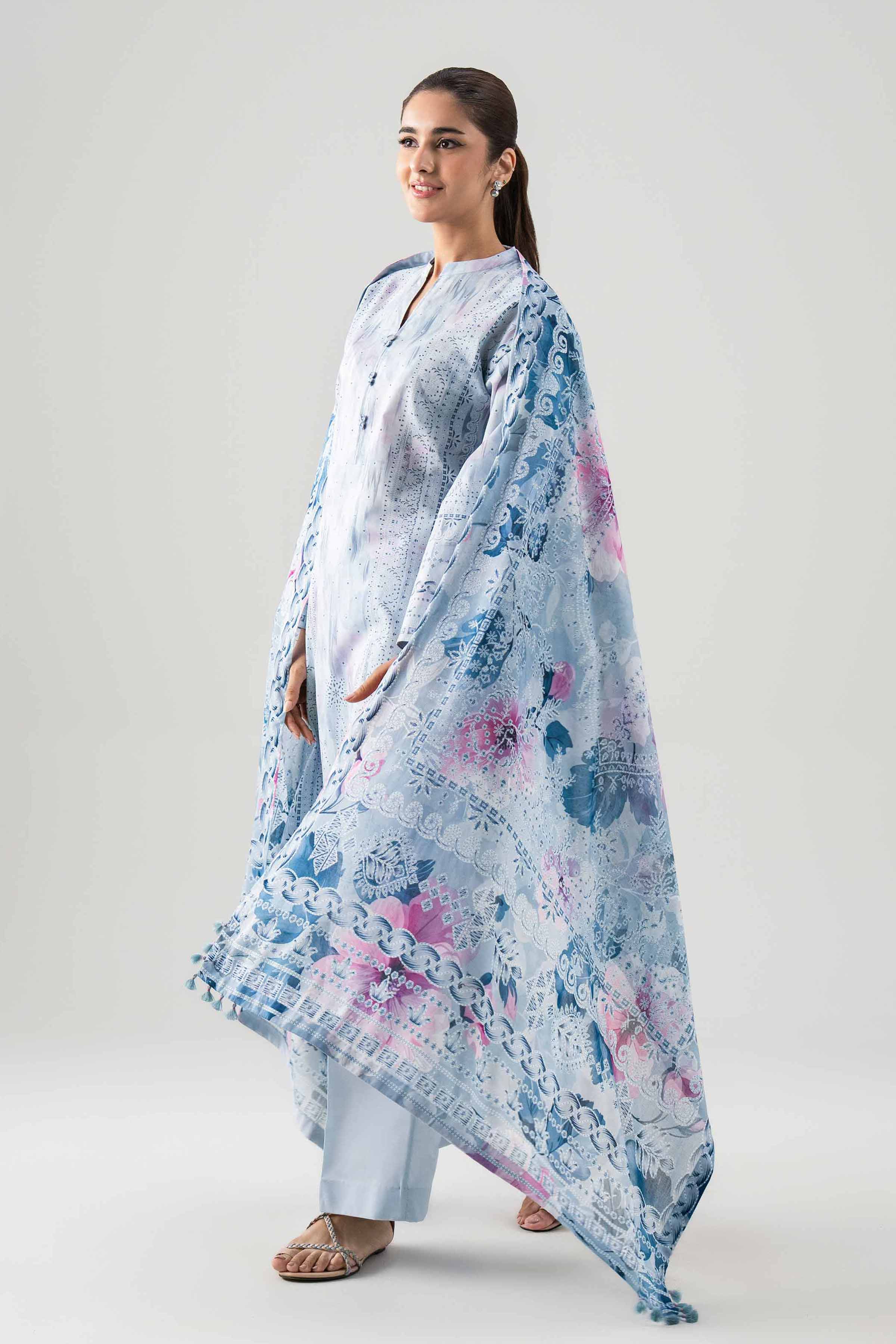 2 Piece - Digital Printed Suit - 42601002 NishatUAE Blue Lawn 2PC Printed Unstitched