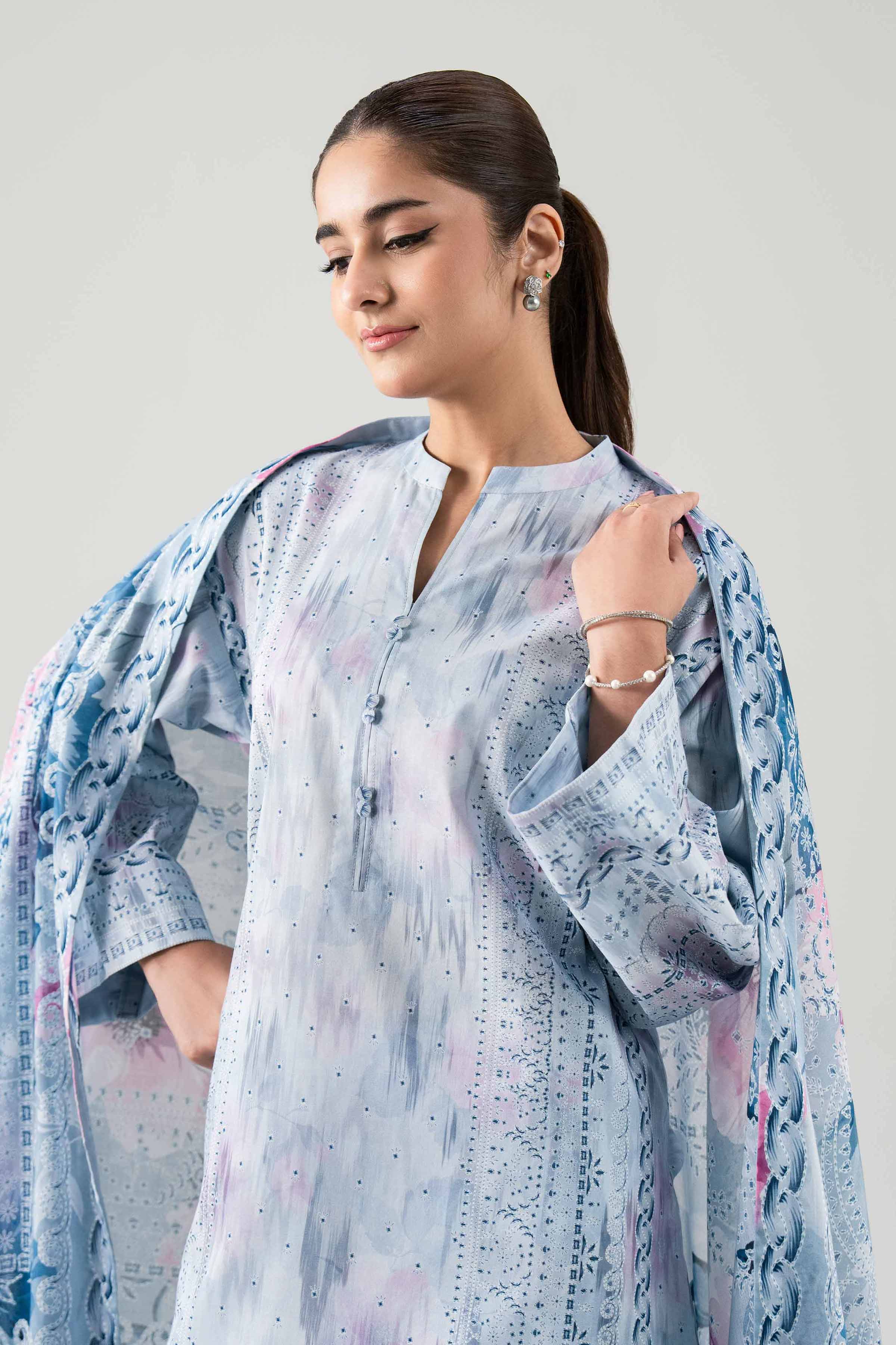 2 Piece - Digital Printed Suit - 42601002 NishatUAE Blue Lawn 2PC Printed Unstitched