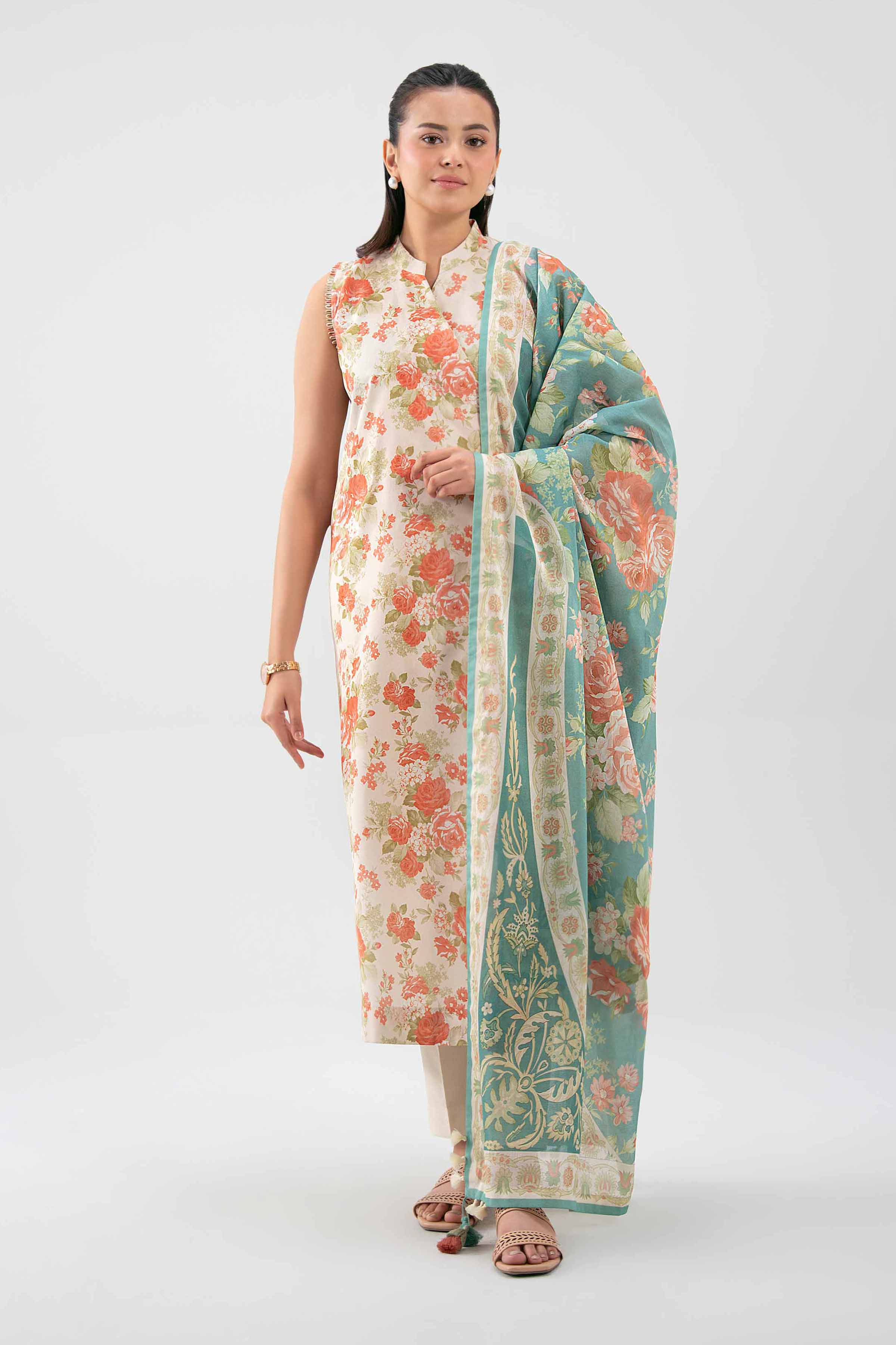 2 Piece - Digital Printed Suit - 42601008 NishatUAE Beige Lawn 2PC Printed Unstitched