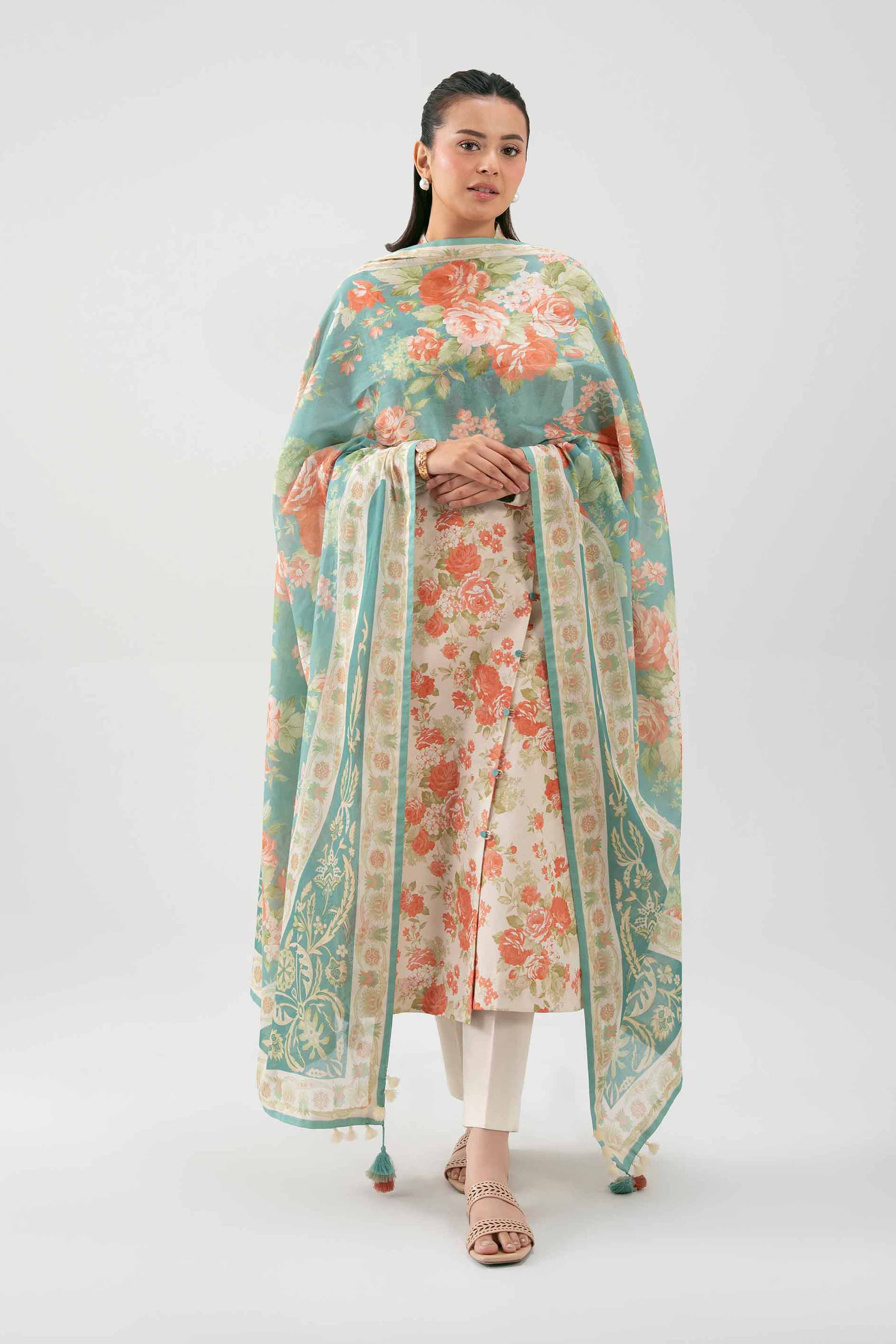 2 Piece - Digital Printed Suit - 42601008 NishatUAE Beige Lawn 2PC Printed Unstitched