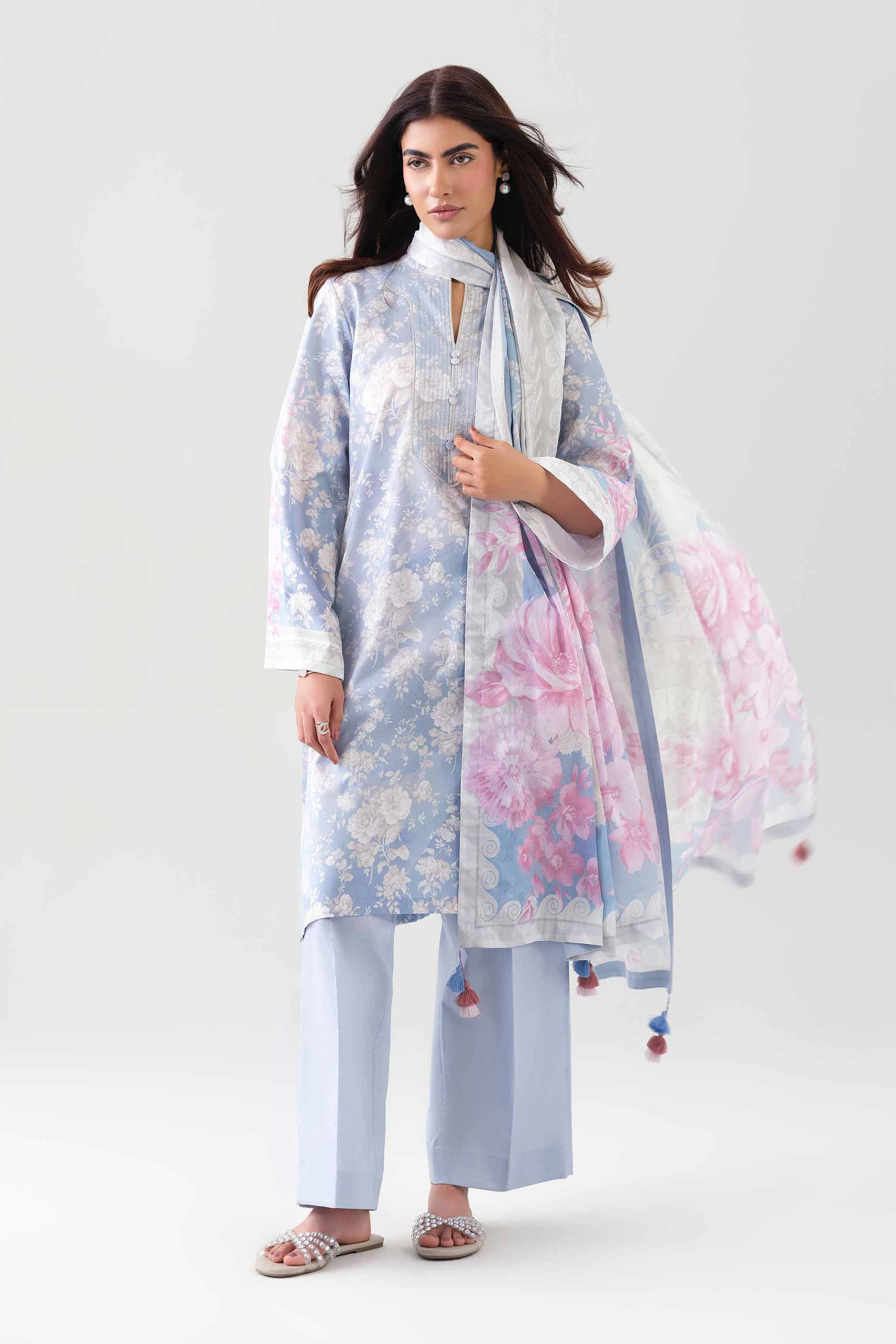 2 Piece - Digital Printed Suit - 42601009 NishatUAE Blue Lawn 2PC Printed Unstitched