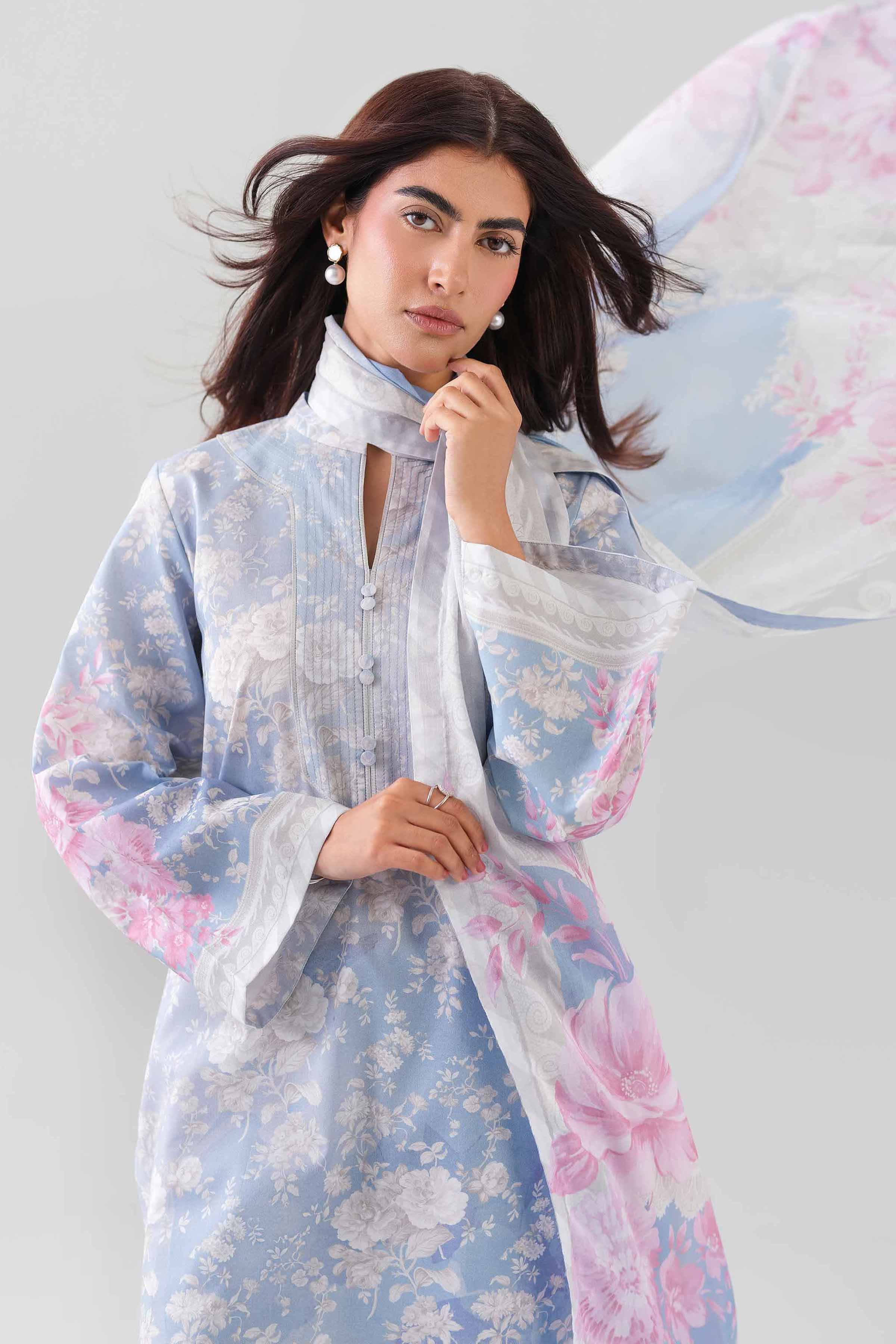 2 Piece - Digital Printed Suit - 42601009 NishatUAE Blue Lawn 2PC Printed Unstitched