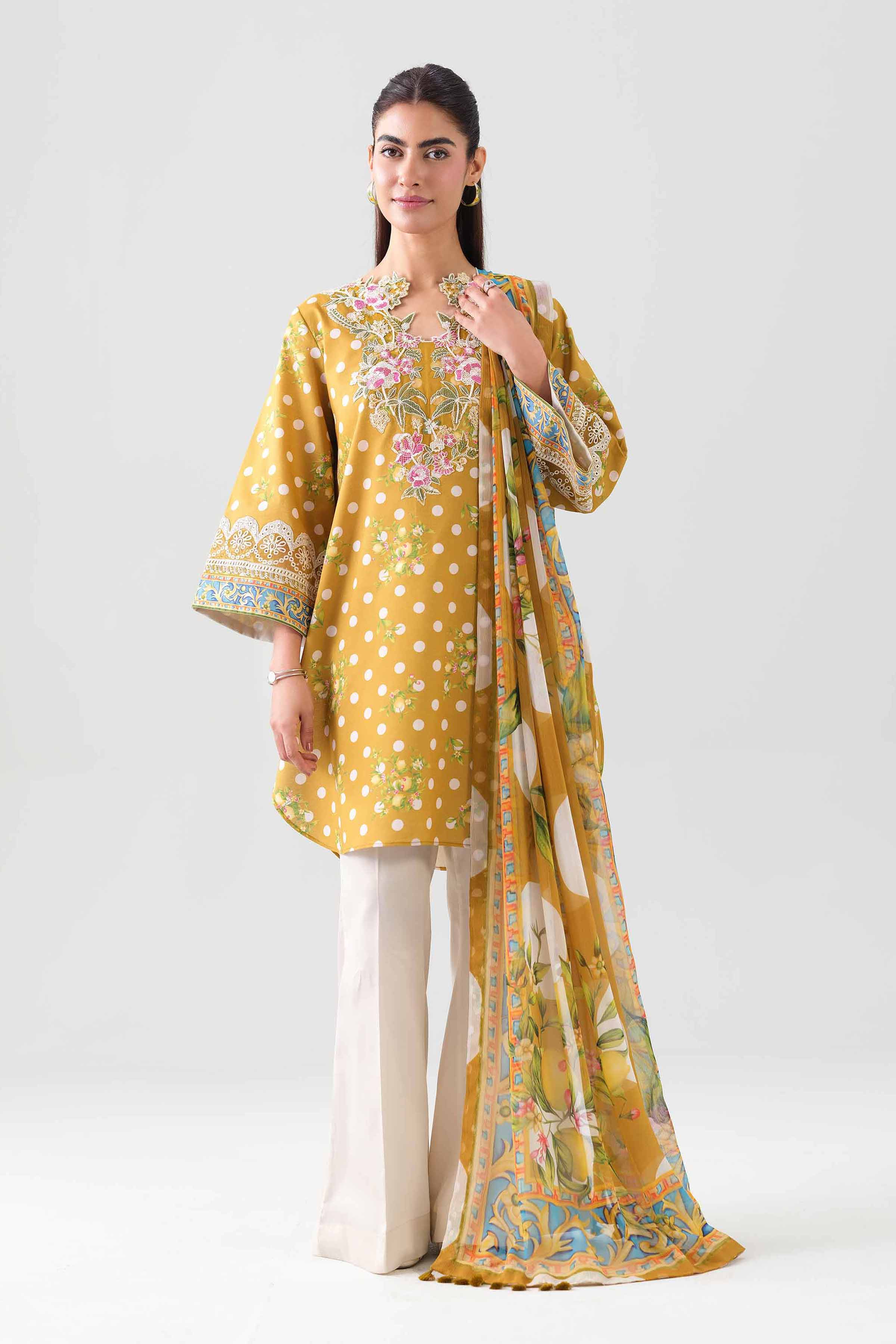 2 Piece - Digital Printed Embroidered Suit - 42601011 NishatUAE Yellow Lawn 2PC Embroidered Unstitched