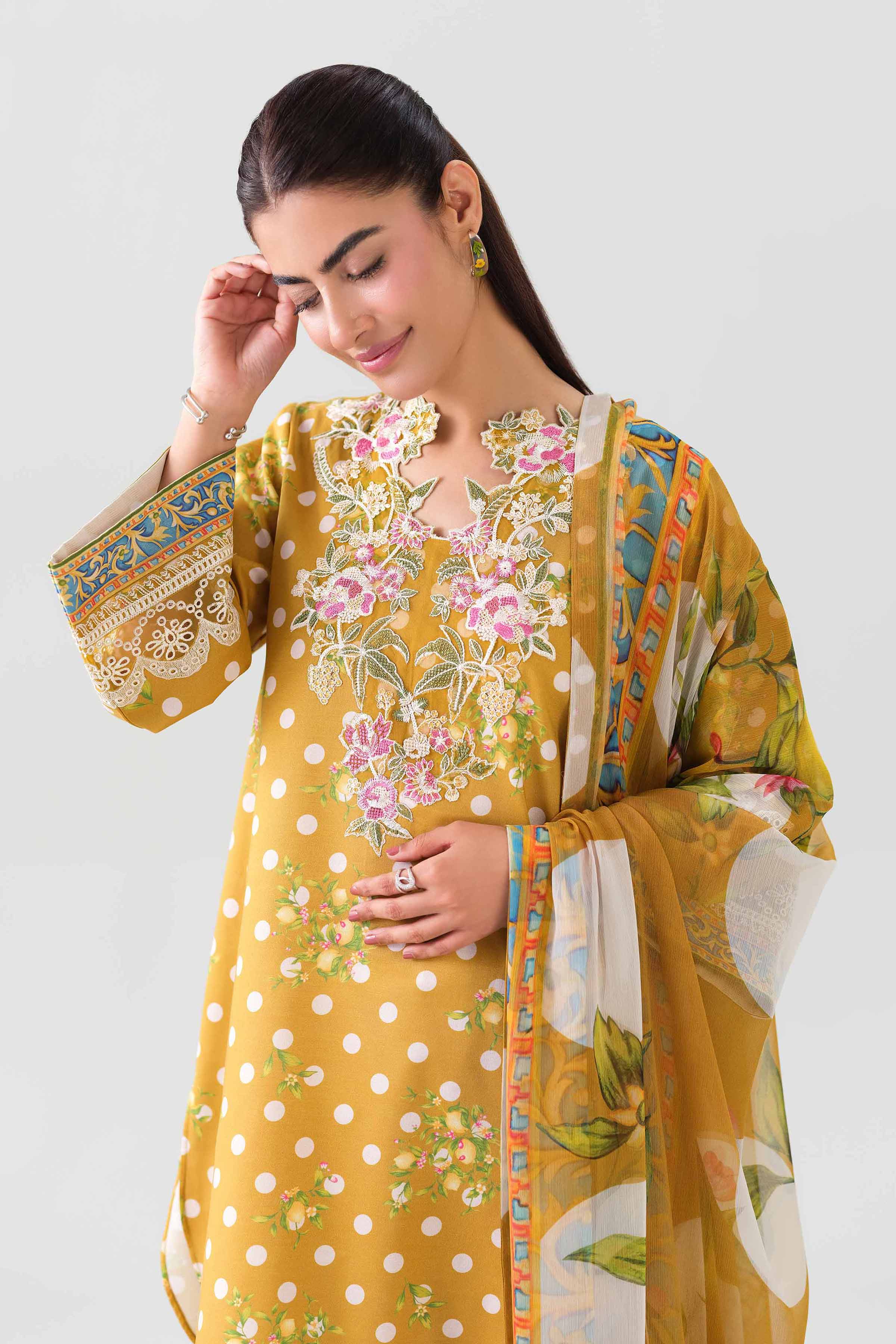 2 Piece - Digital Printed Embroidered Suit - 42601011 NishatUAE Yellow Lawn 2PC Embroidered Unstitched