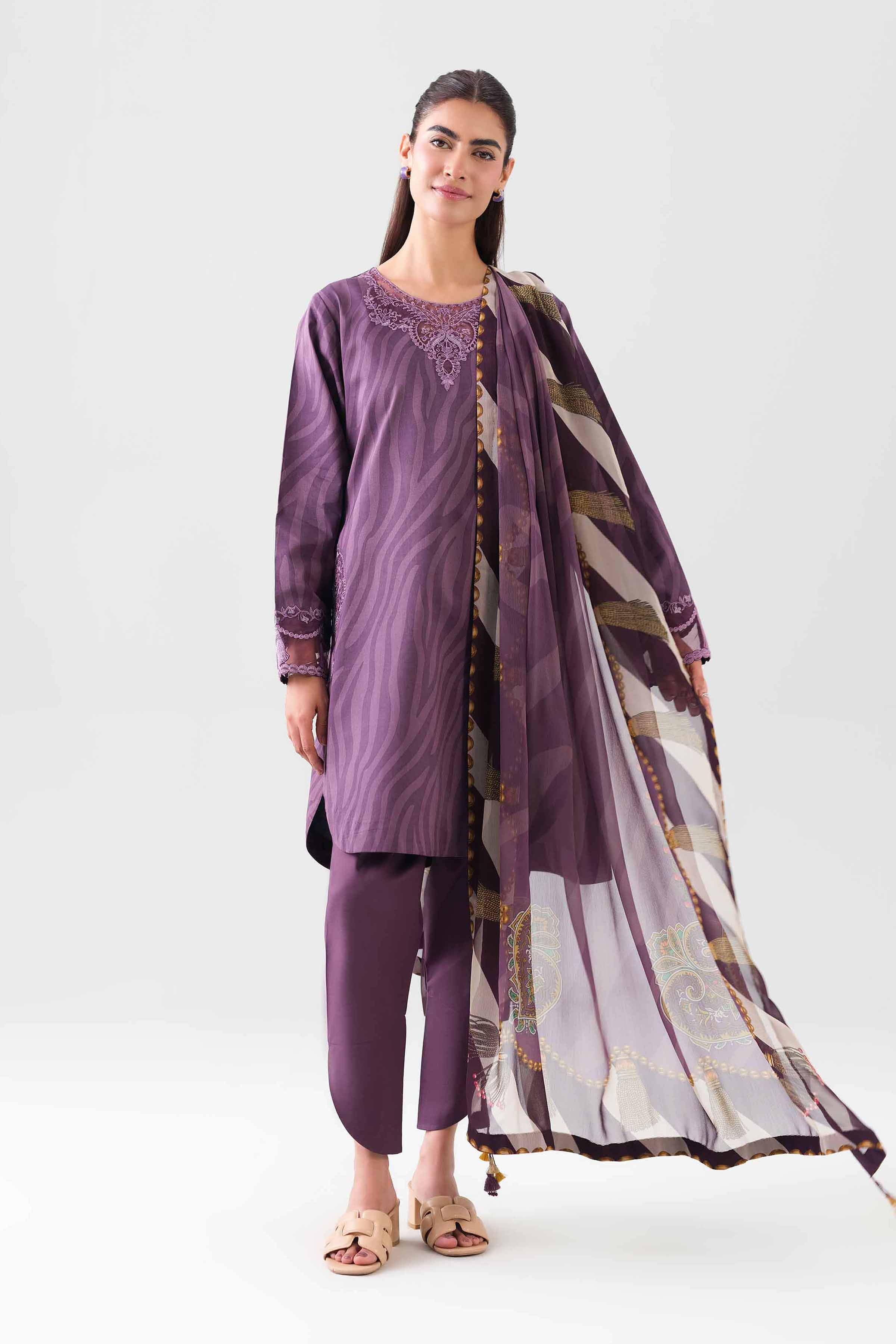 2 Piece - Digital Printed Embroidered Suit - 42601012 NishatUAE Purple Lawn 2PC Embroidered Unstitched