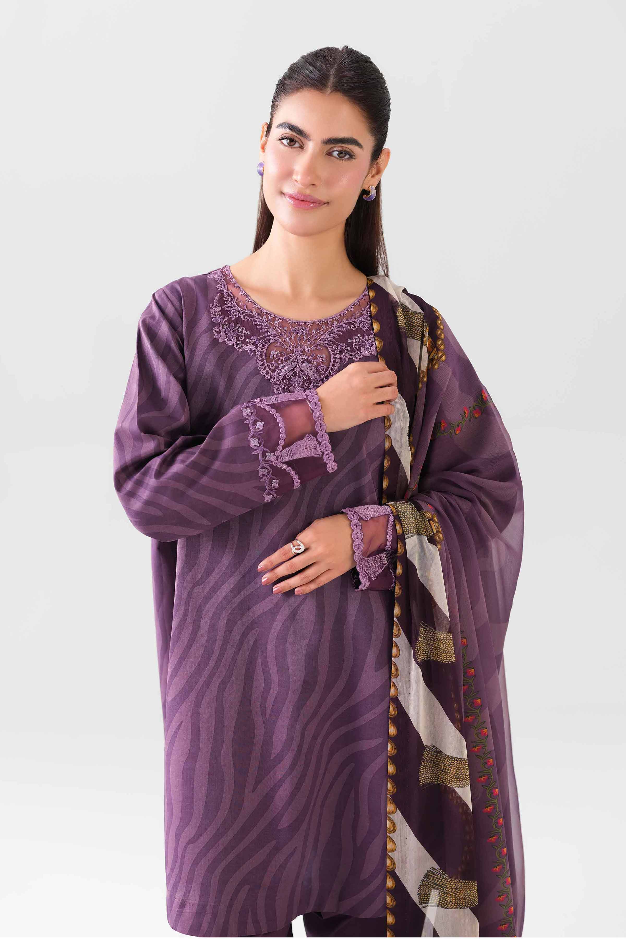 2 Piece - Digital Printed Embroidered Suit - 42601012 NishatUAE Purple Lawn 2PC Embroidered Unstitched