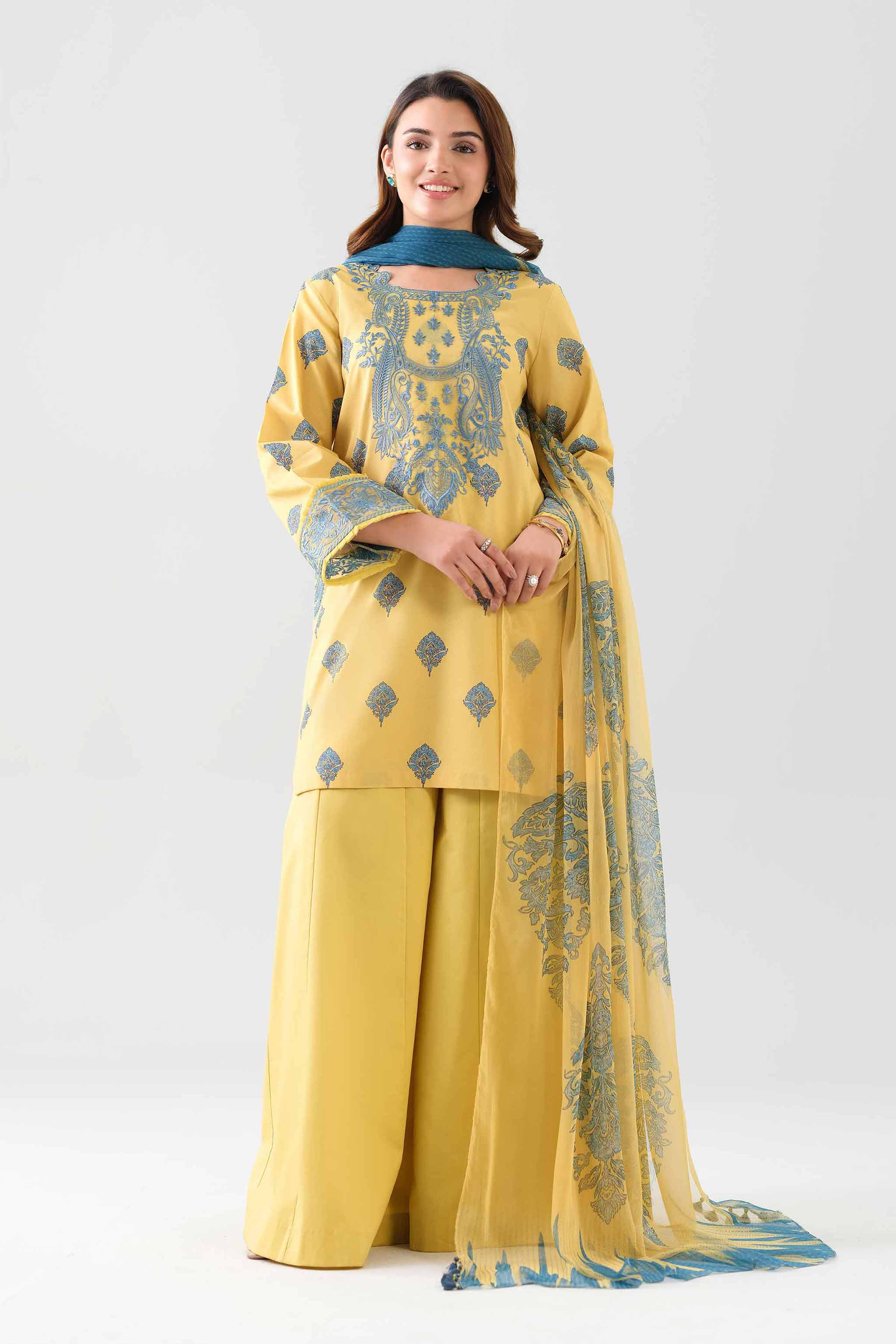 2 Piece - Digital Printed Embroidered Suit - 42601013 NishatUAE Yellow Lawn 2PC Embroidered Unstitched