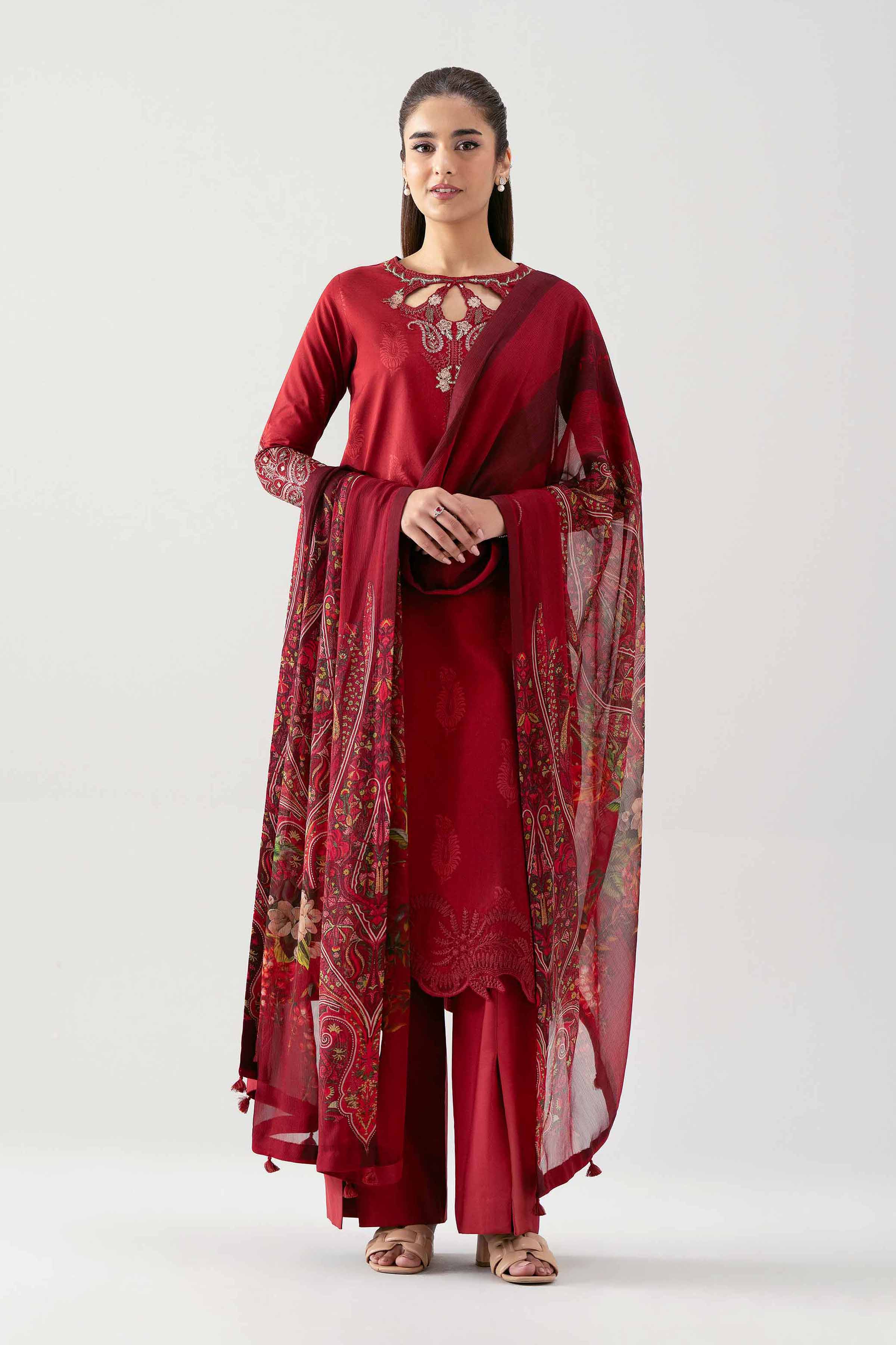 2 Piece - Digital Printed Embroidered Suit - 42601014 NishatUAE Maroon Lawn 2PC Embroidered Unstitched