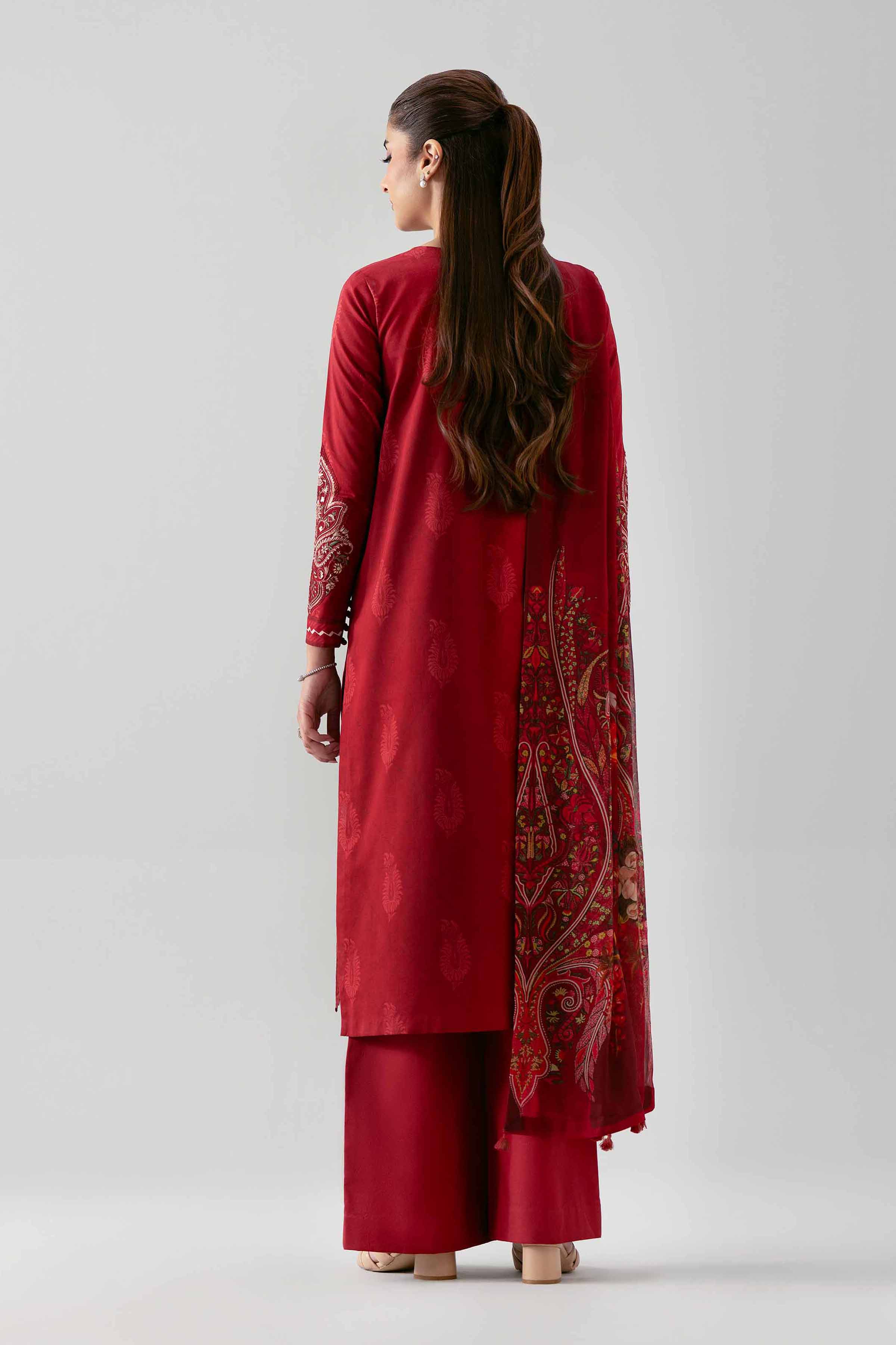 2 Piece - Digital Printed Embroidered Suit - 42601014 NishatUAE Maroon Lawn 2PC Embroidered Unstitched
