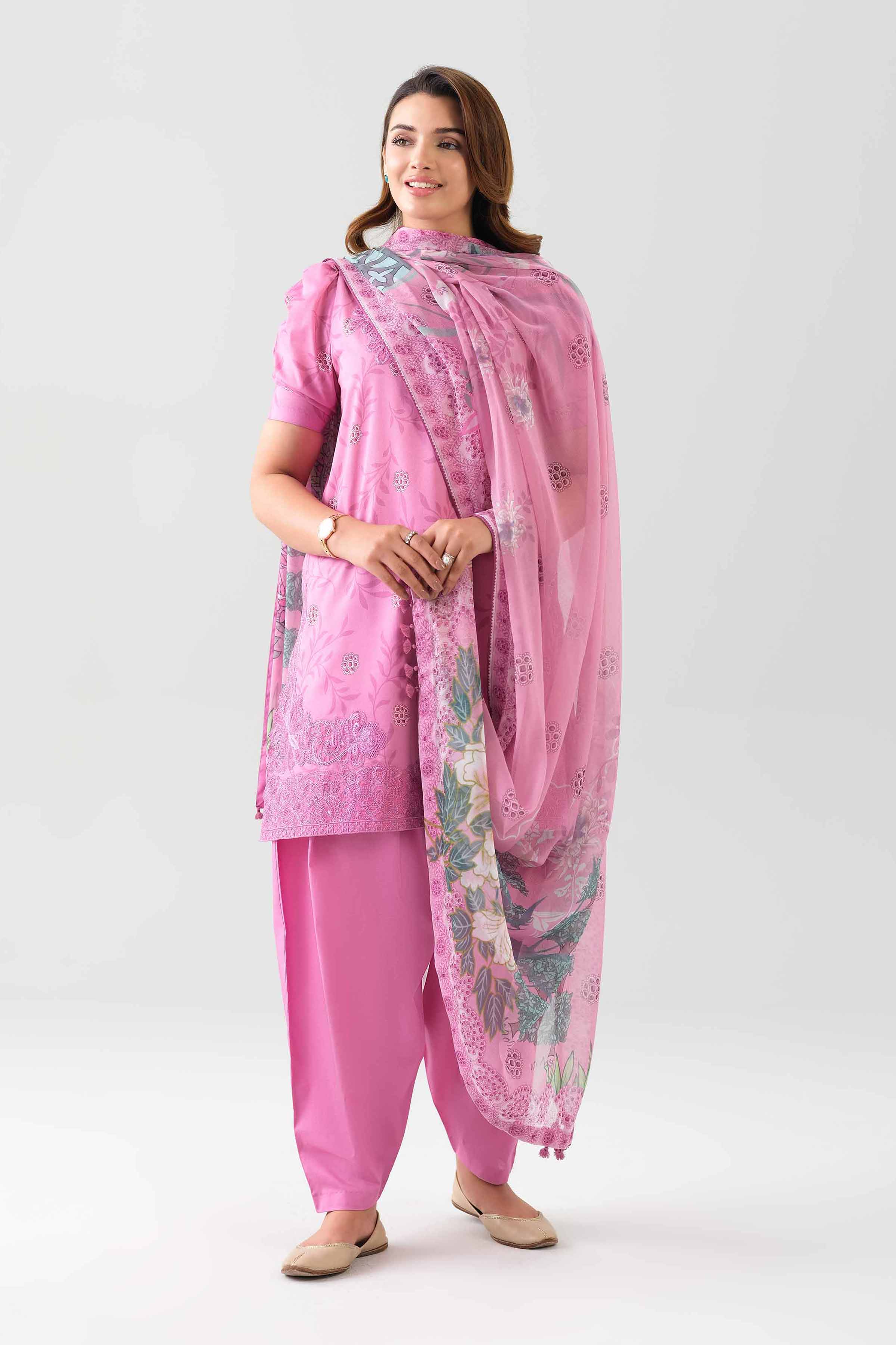 2 Piece - Digital Printed Embroidered Suit - 42601015 NishatUAE Pink Lawn 2PC Embroidered Unstitched