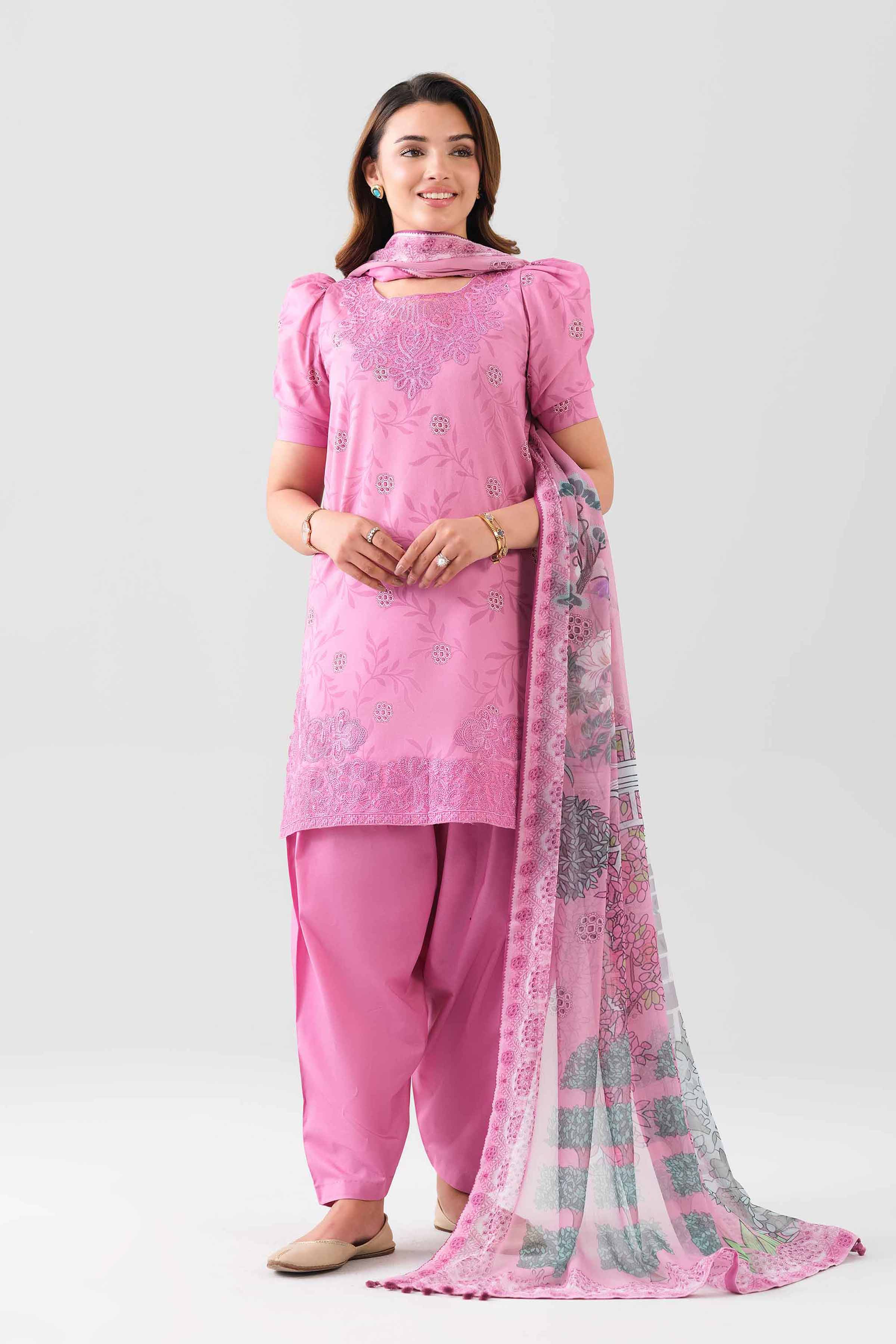 2 Piece - Digital Printed Embroidered Suit - 42601015 NishatUAE Pink Lawn 2PC Embroidered Unstitched