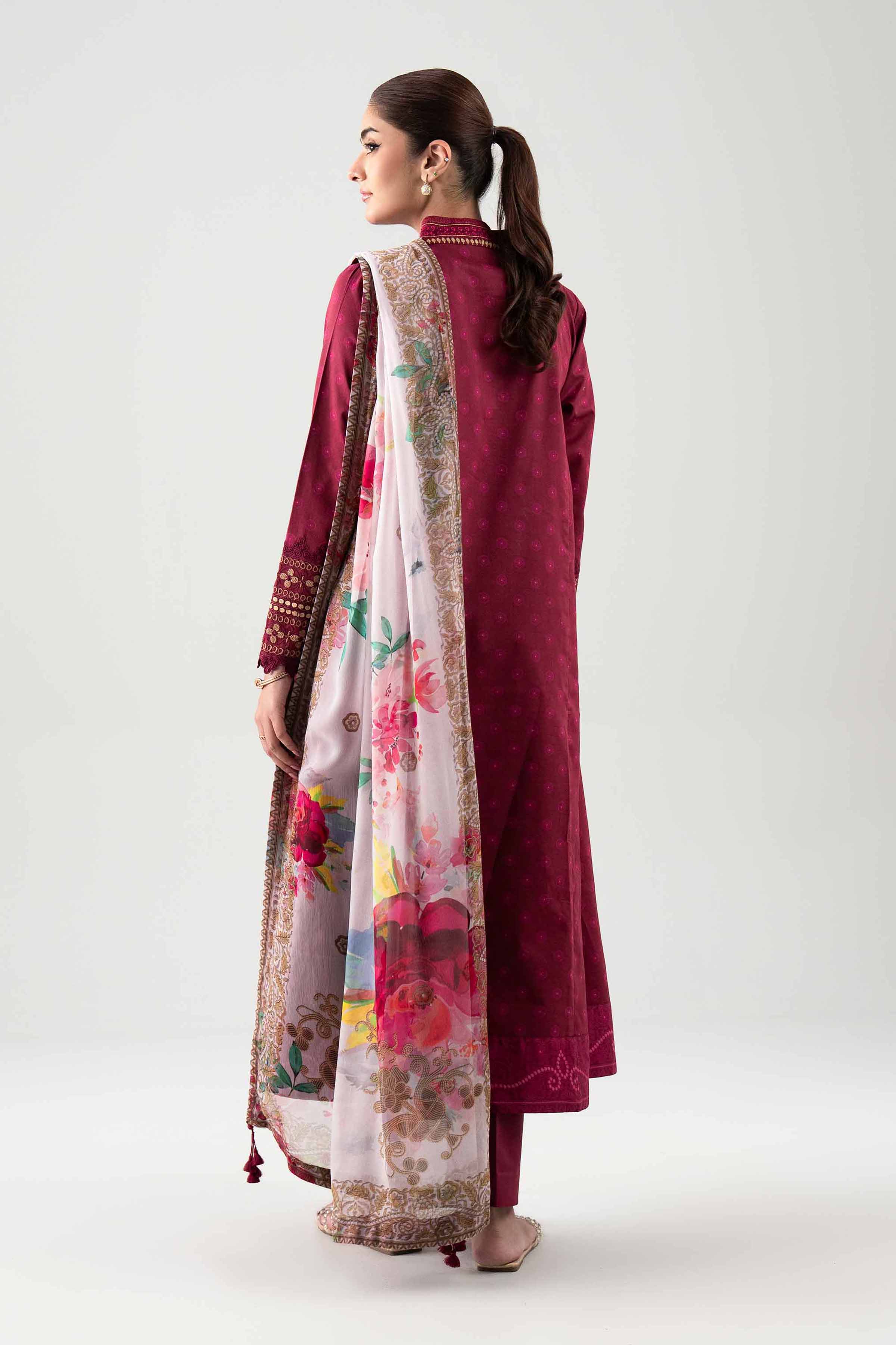 2 Piece - Digital Printed Embroidered Suit - 42601017 NishatUAE Maroon Lawn 2PC Embroidered Unstitched