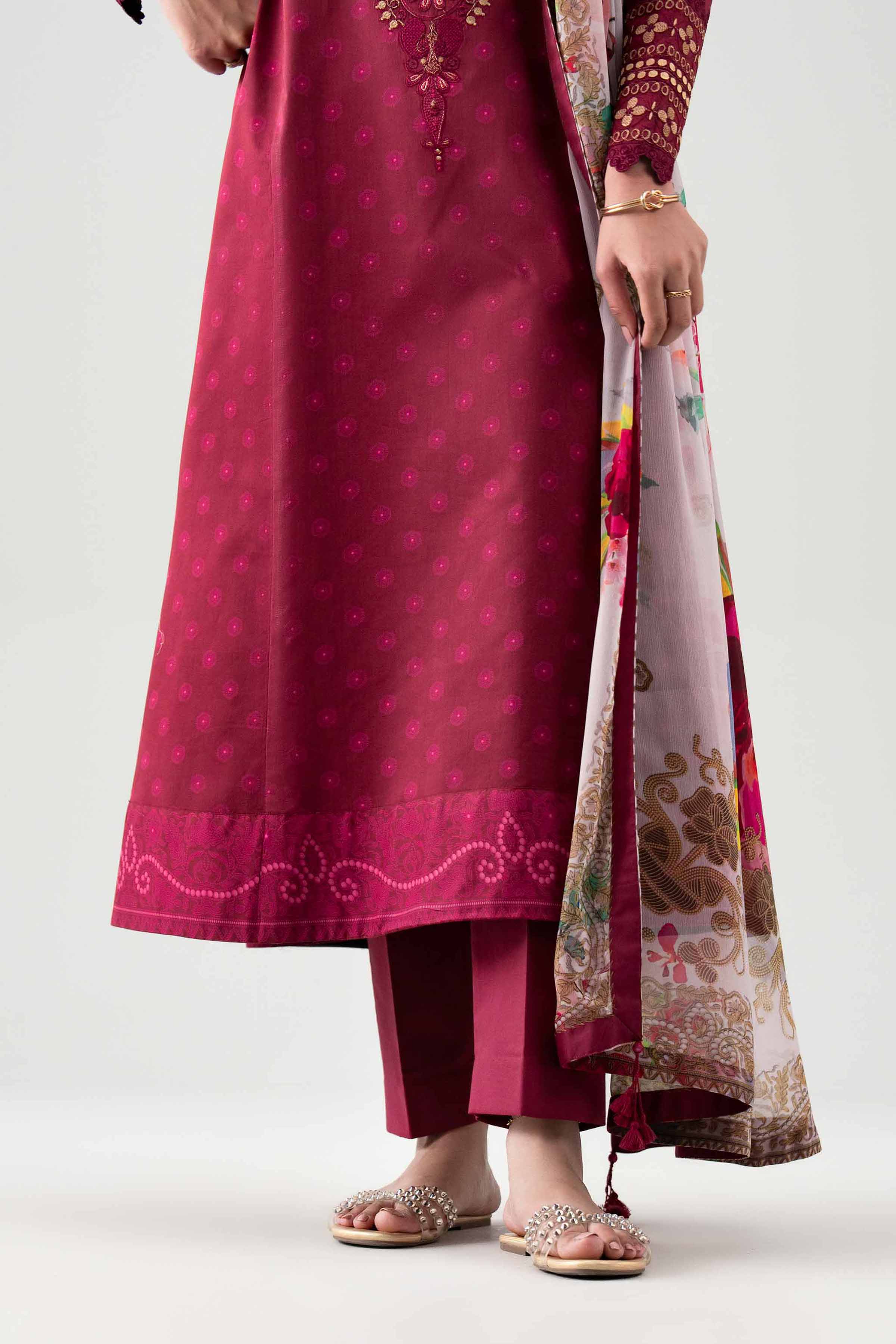 2 Piece - Digital Printed Embroidered Suit - 42601017 NishatUAE Maroon Lawn 2PC Embroidered Unstitched