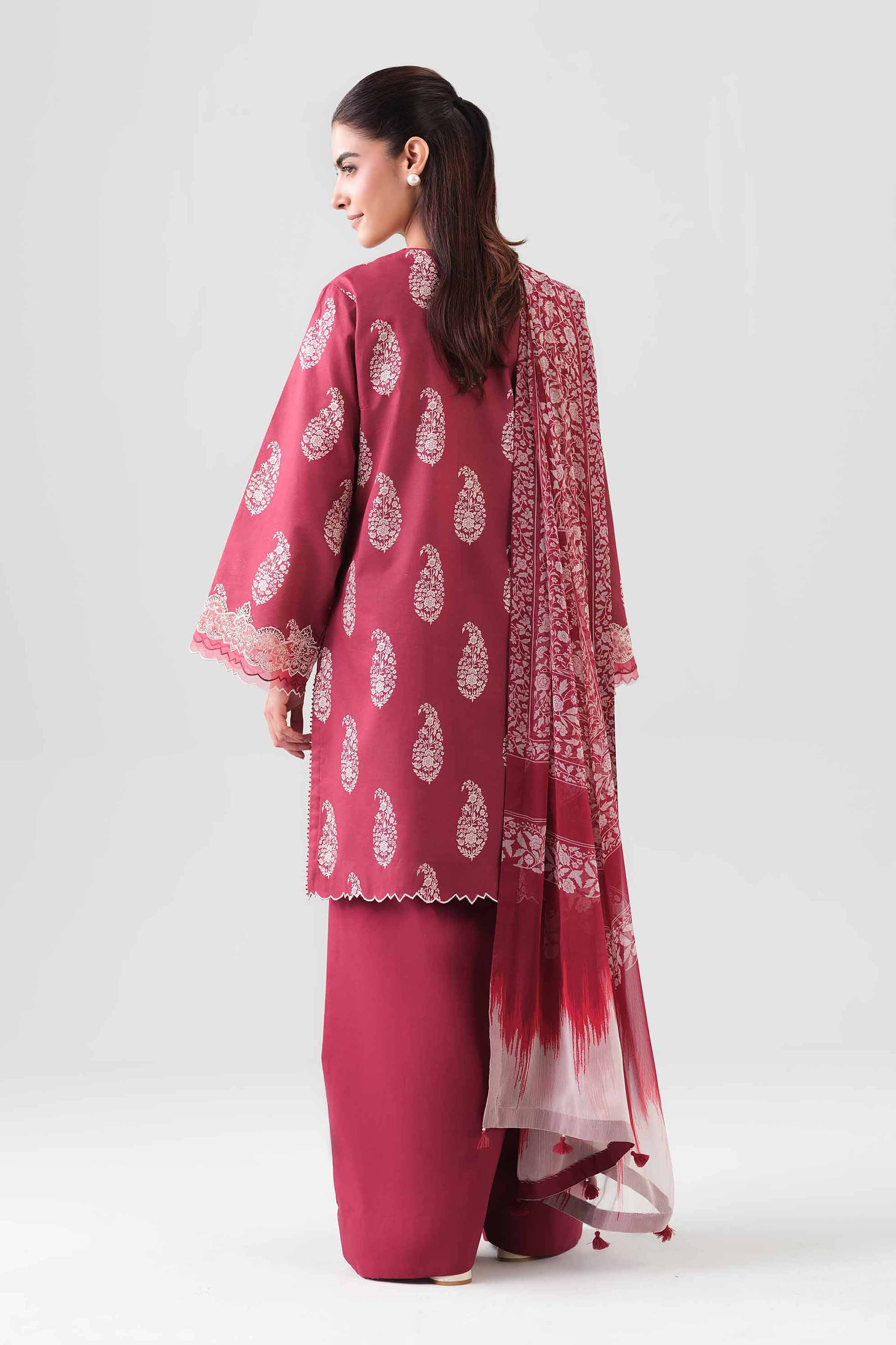 2 Piece - Digital Printed Embroidered Suit - 42601019 NishatUAE Maroon Lawn 2PC Embroidered Unstitched