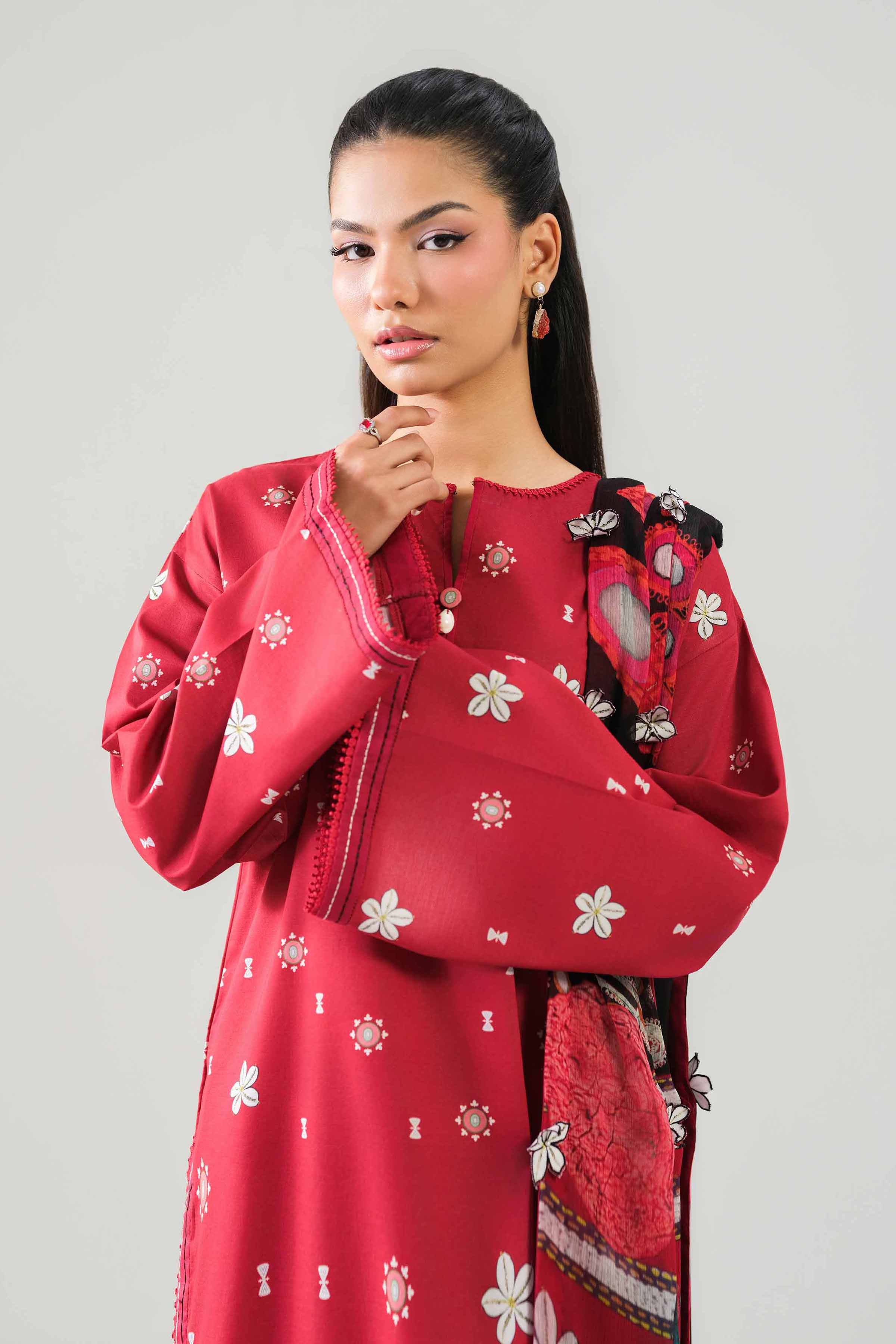 2 Piece - Digital Printed Suit - 42601022 NishatUAE Red Lawn 2PC Printed Unstitched