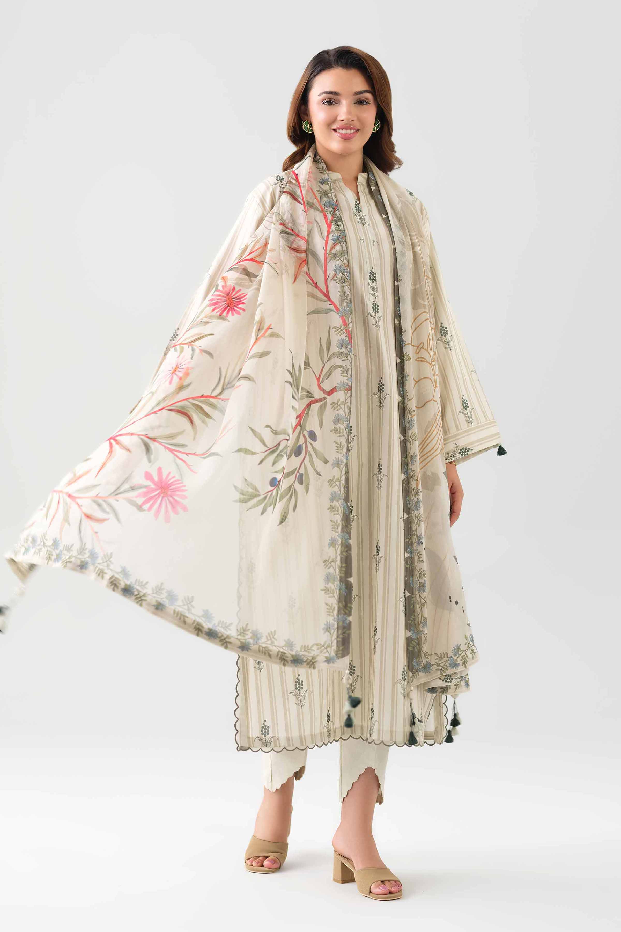 2 Piece - Digital Printed Suit - 42601029 NishatUAE Beige Lawn 2PC Printed Unstitched