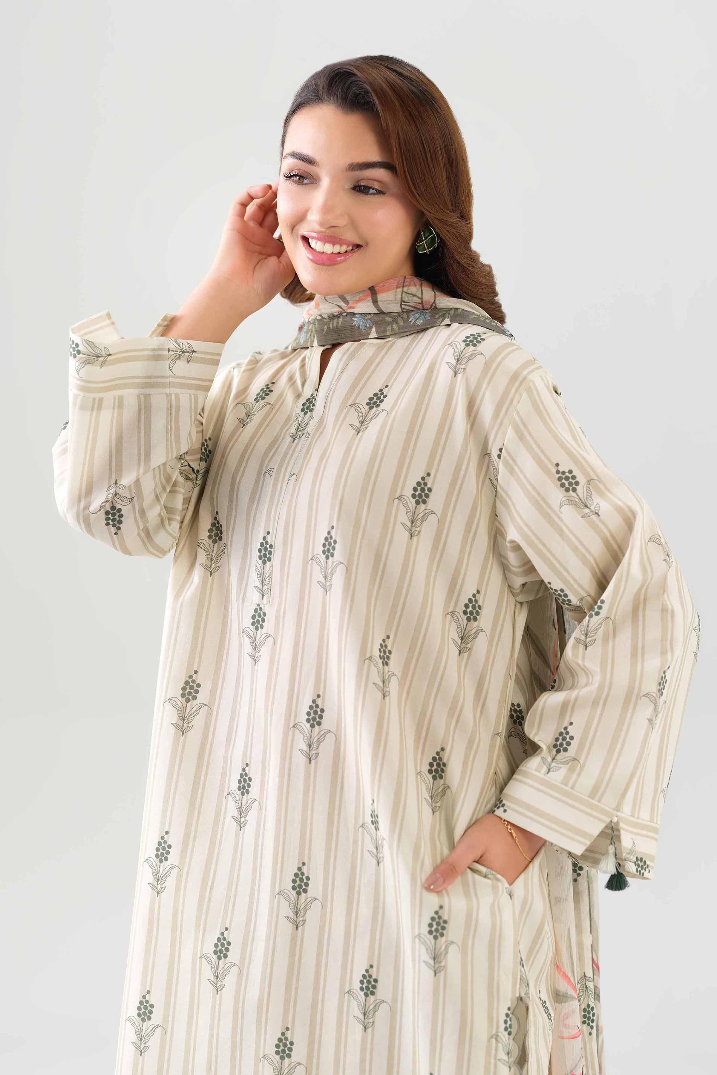 2 Piece - Digital Printed Suit - 42601029 NishatUAE Beige Lawn 2PC Printed Unstitched