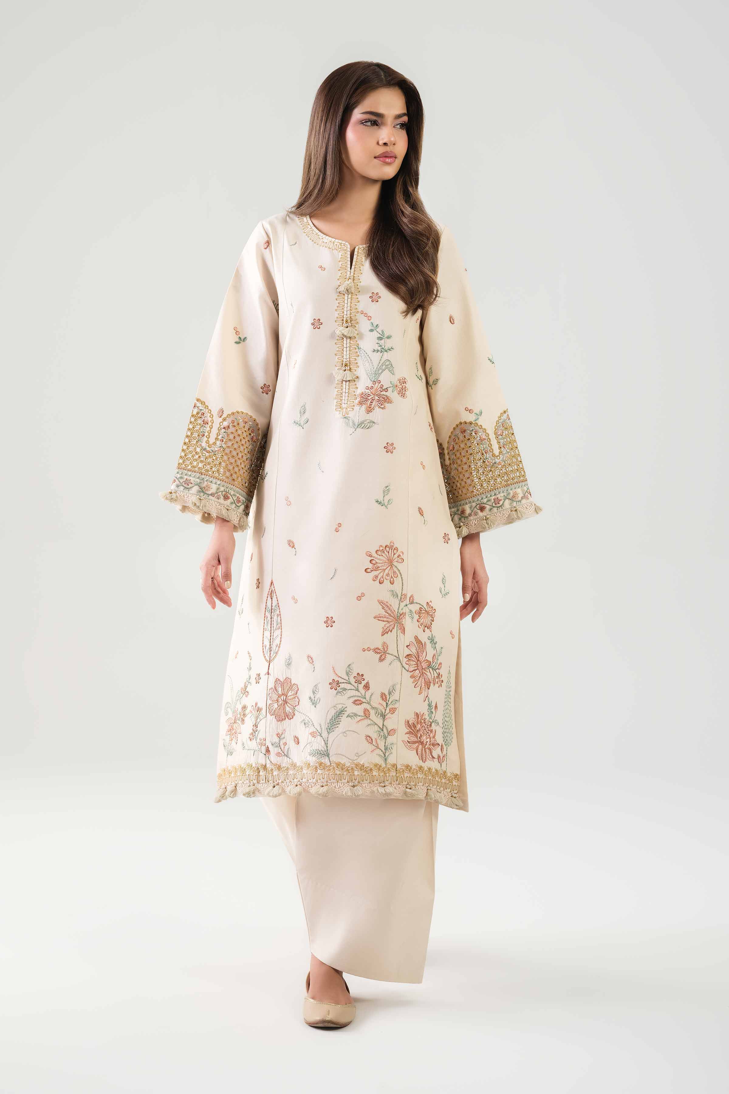 2 Piece - Embroidered Suit - 42601052 NishatUAE Beige Lawn 2PC Embroidered Unstitched