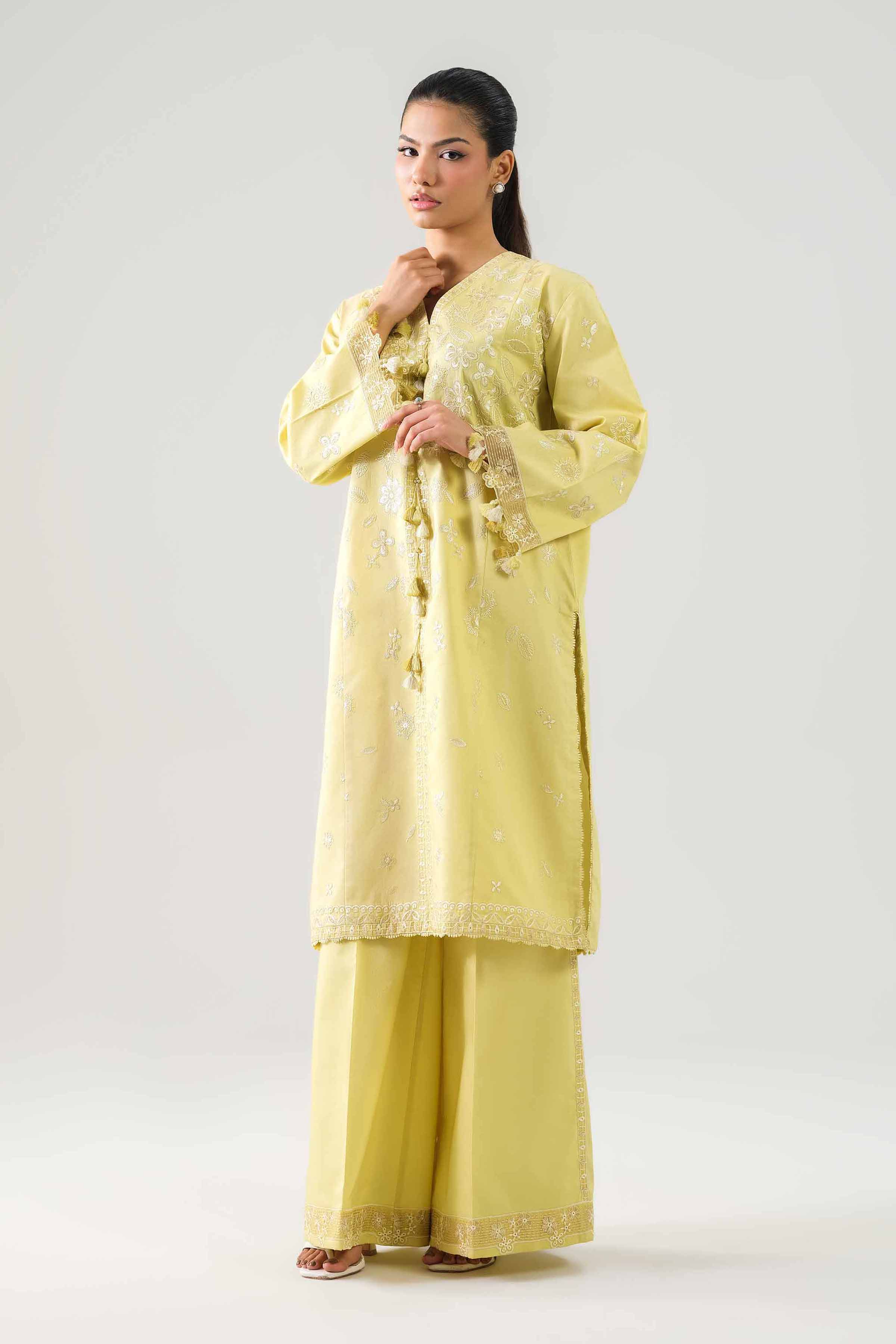 2 Piece - Embroidered Suit - 42601054 NishatUAE Yellow Lawn 2PC Embroidered Unstitched