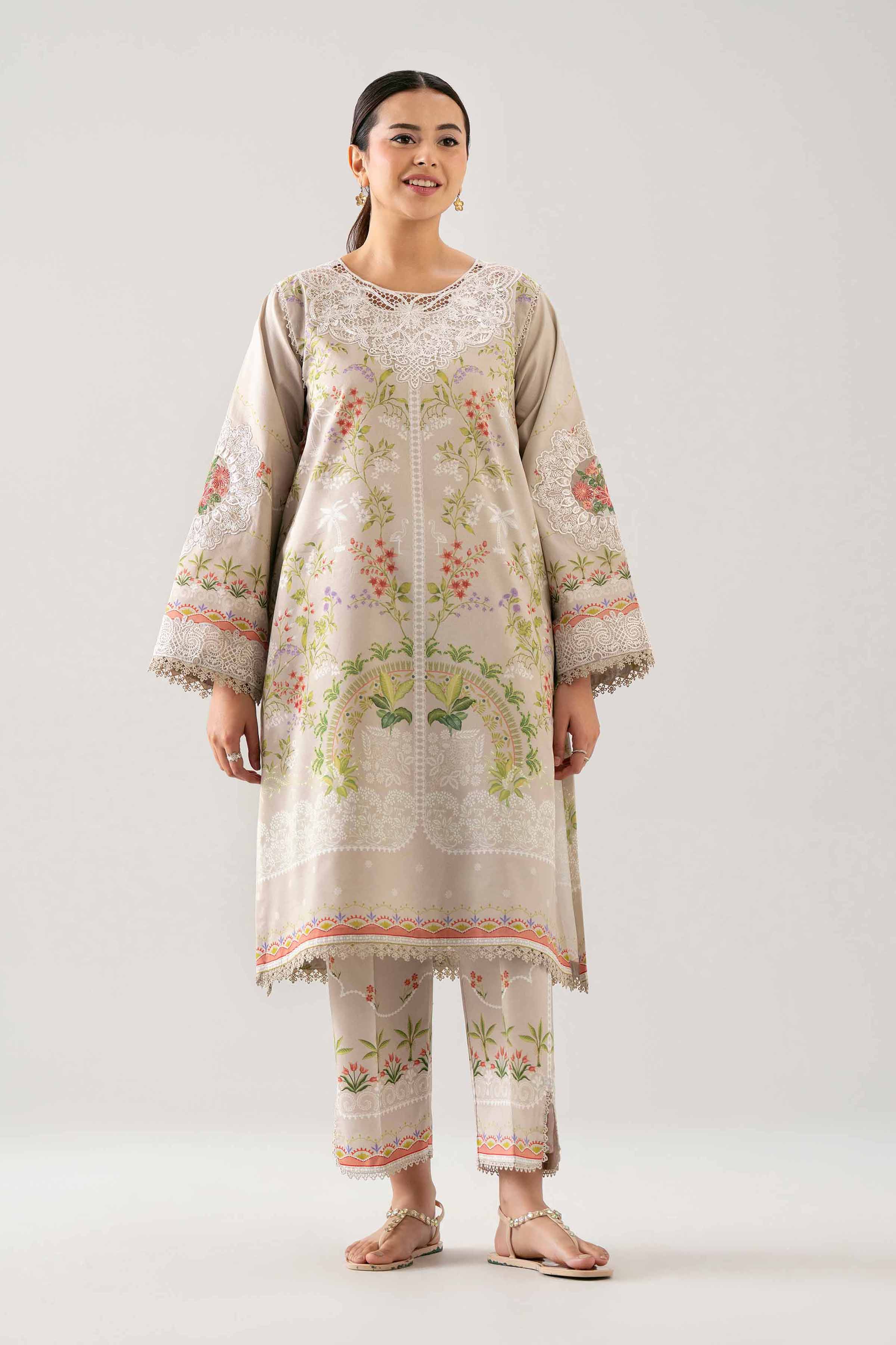 2 Piece - Digital Printed Embroidered Suit - 42601057 NishatUAE Beige Lawn 2PC Embroidered Unstitched