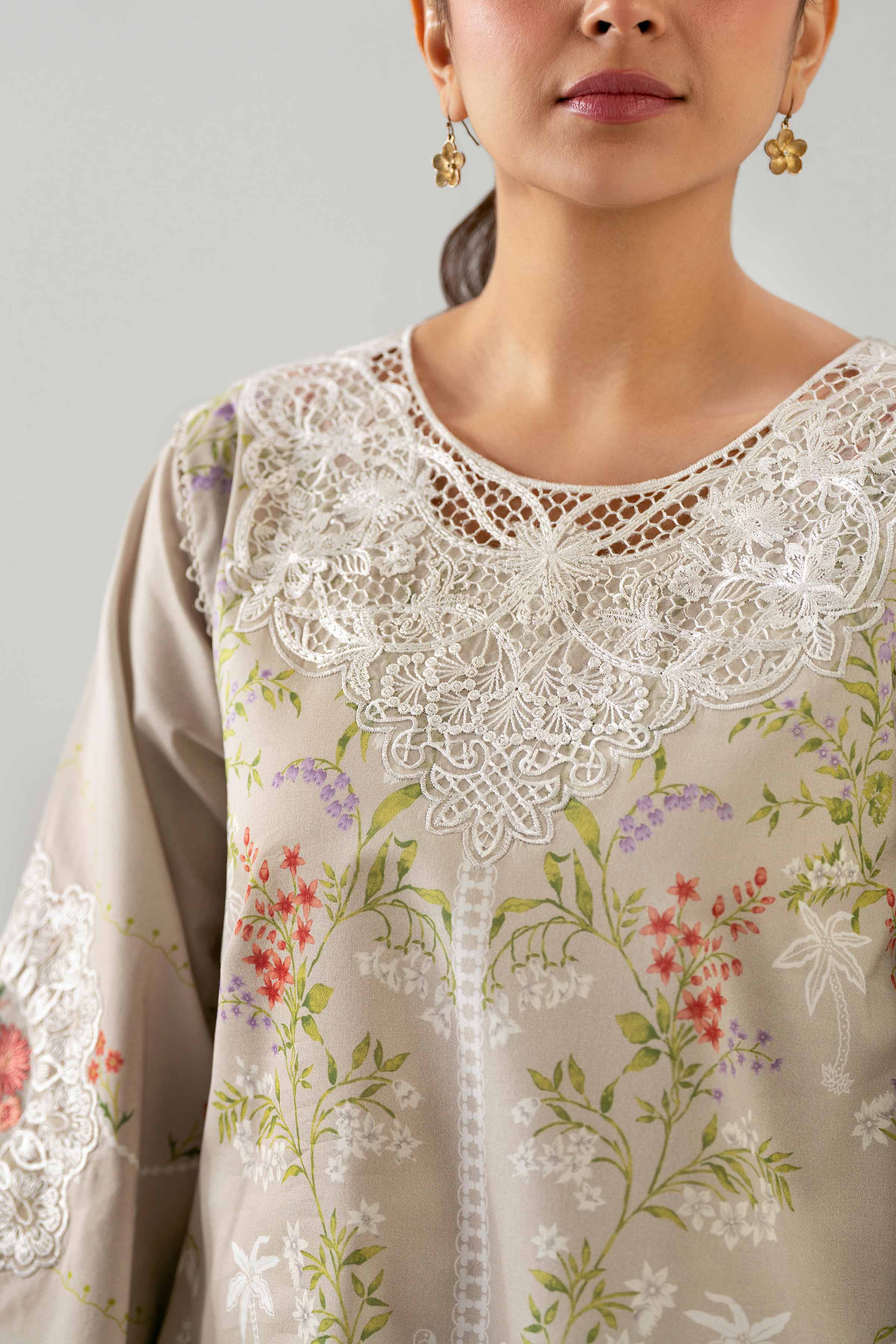 2 Piece - Digital Printed Embroidered Suit - 42601057 NishatUAE Beige Lawn 2PC Embroidered Unstitched