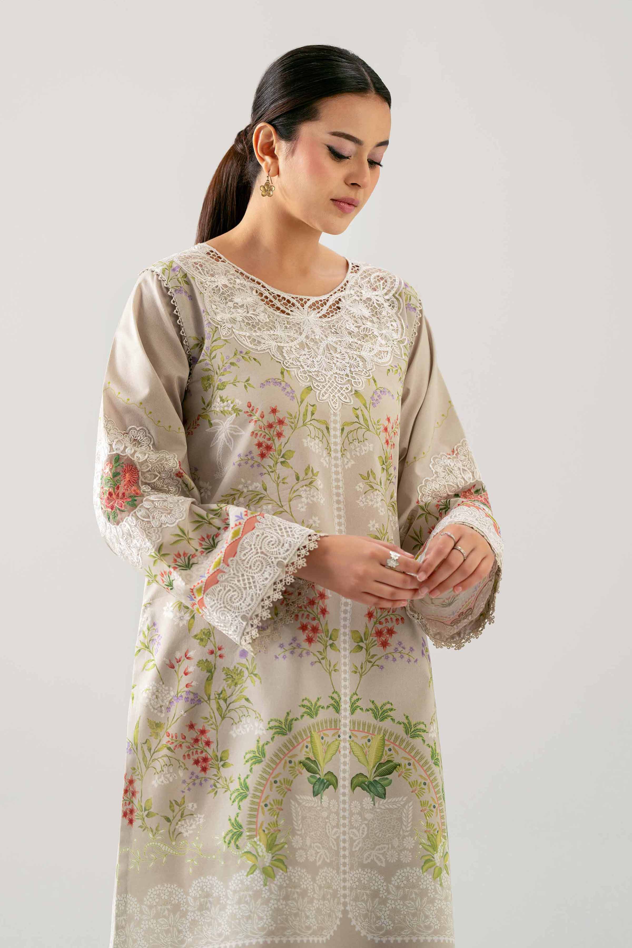 2 Piece - Digital Printed Embroidered Suit - 42601057 NishatUAE Beige Lawn 2PC Embroidered Unstitched