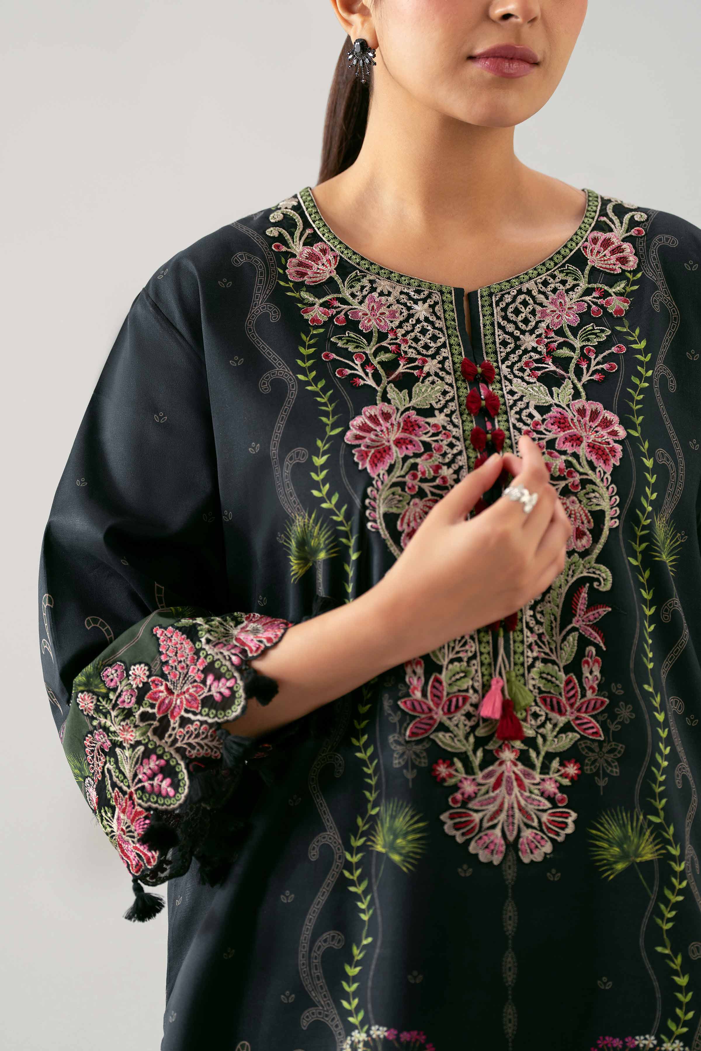 2 Piece - Digital Printed Embroidered Suit - 42601058 NishatUAE Black Lawn 2PC Embroidered Unstitched