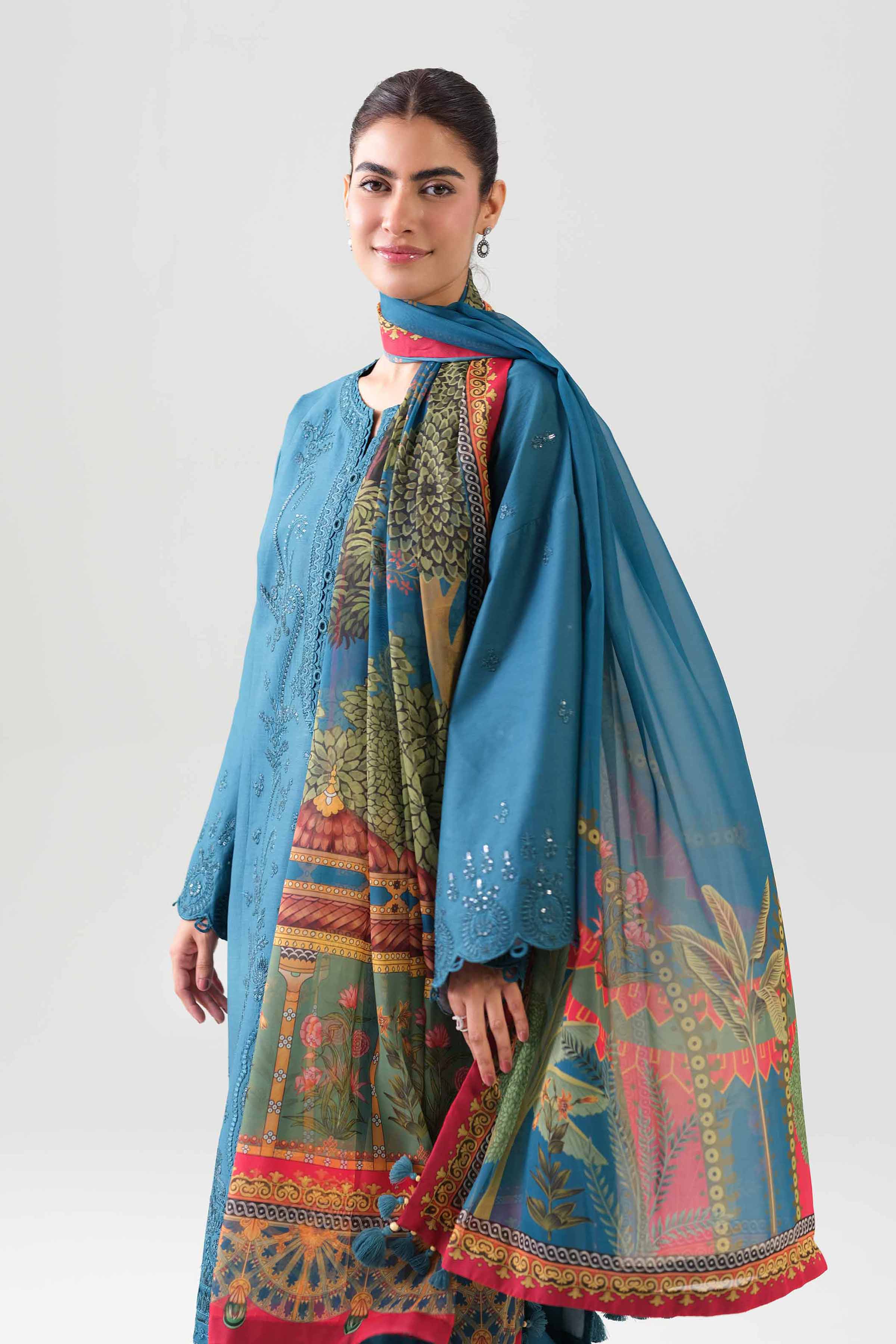 3 Piece - Digital Printed Embroidered Suit - 42601073