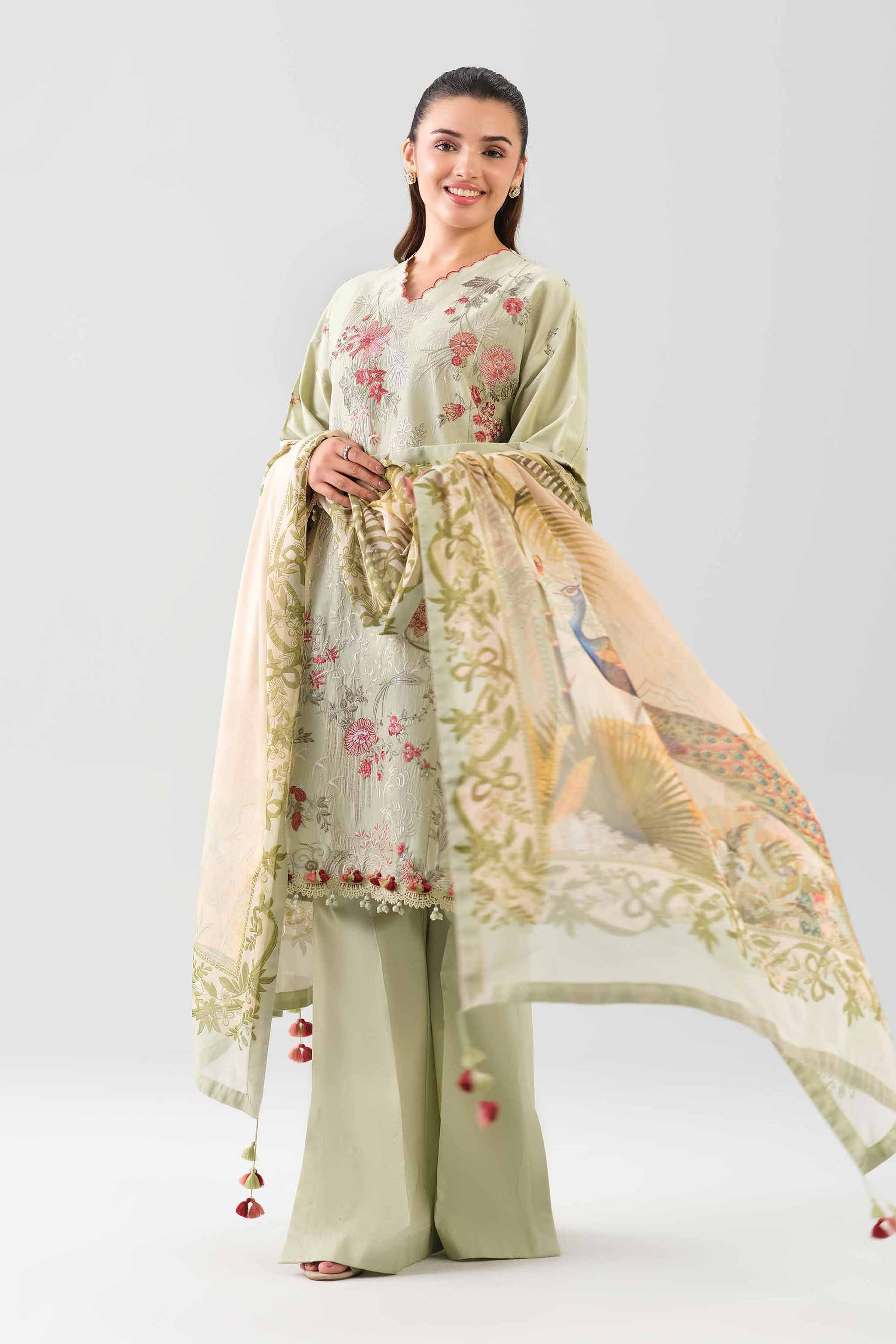 3 Piece - Digital Printed Embroidered Suit - 42601074