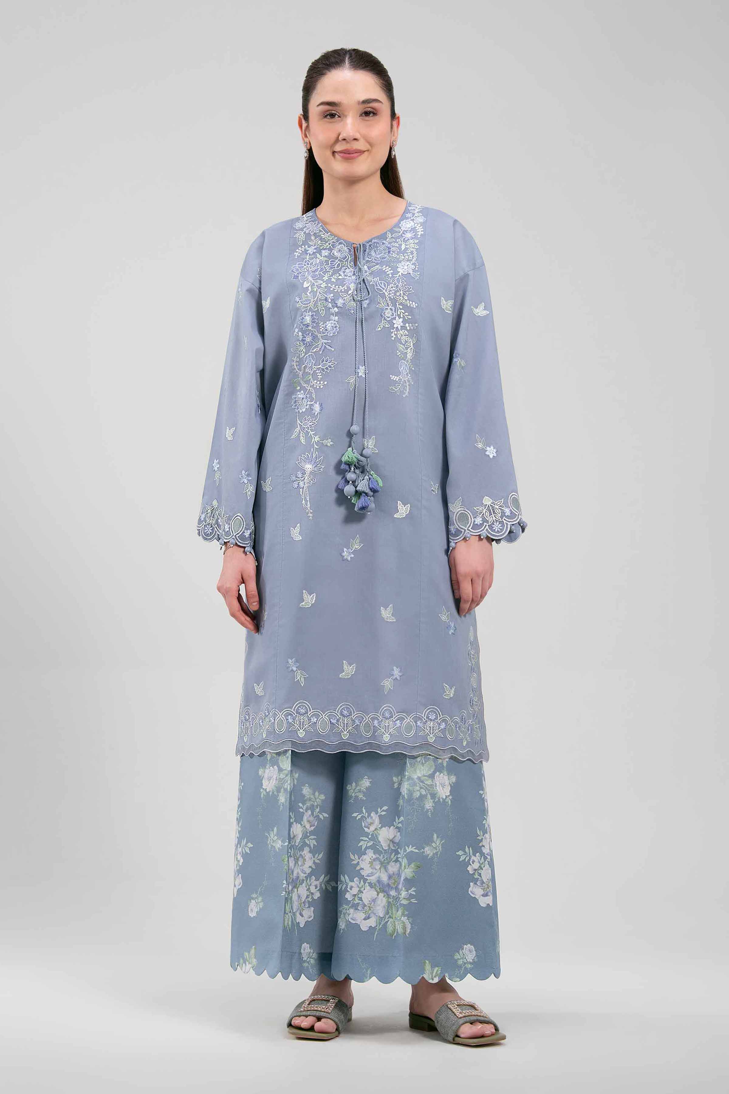 2 Piece - Digital Printed Embroidered Suit - 42601081 Grey Cambric 2PC Embroidered