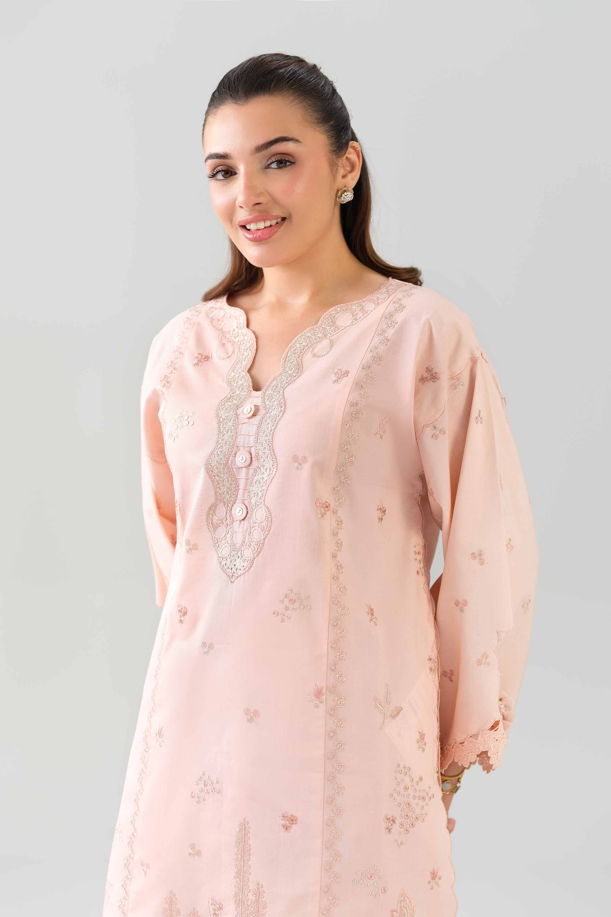 2 Piece - Embroidered Suit - 42601093 NishatUAE Pink Cambric 2PC Embroidered Unstitched