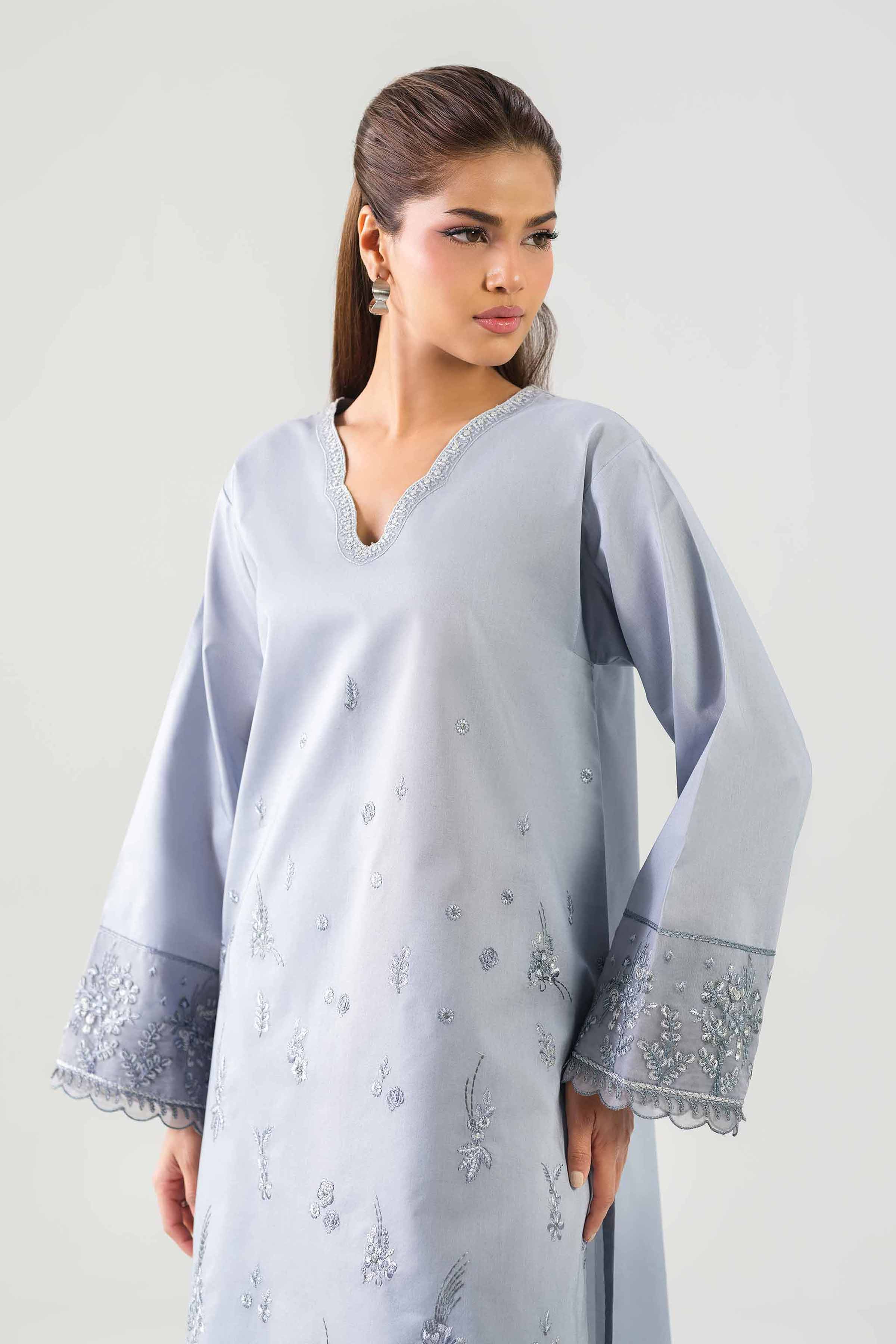 2 Piece - Embroidered Suit - 42601095 NishatUAE Grey Cambric 2PC Embroidered Unstitched