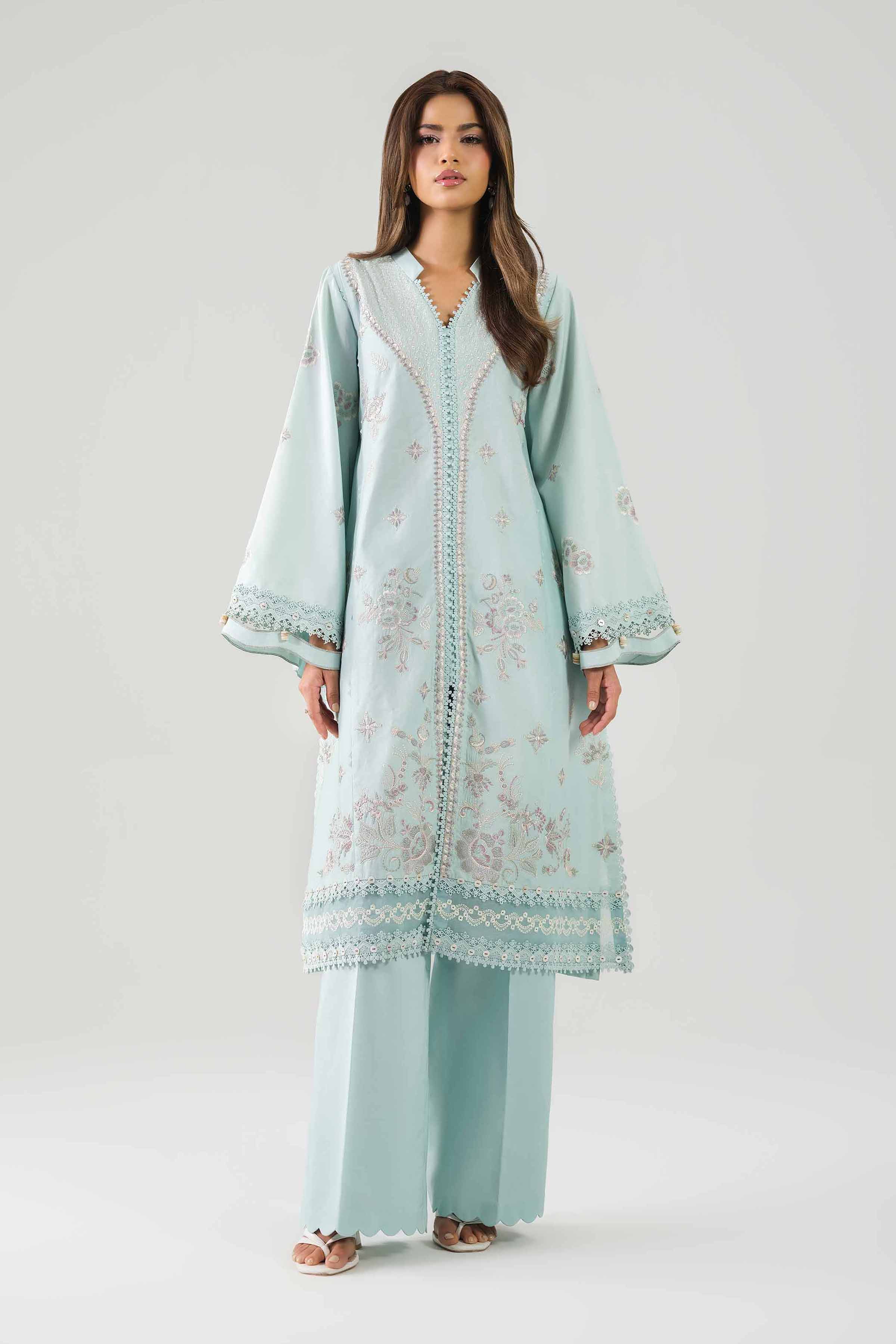 2 Piece - Embroidered Suit - 42601096 NishatUAE Blue Cambric 2PC Embroidered Unstitched