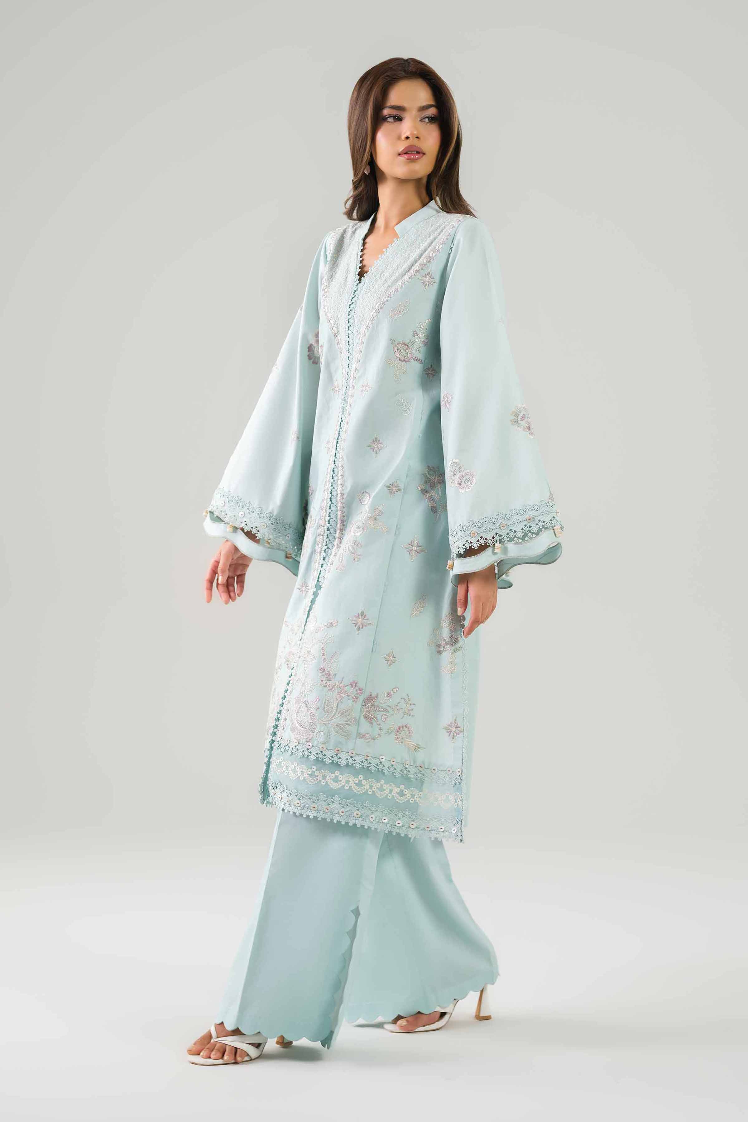 2 Piece - Embroidered Suit - 42601096 NishatUAE Blue Cambric 2PC Embroidered Unstitched