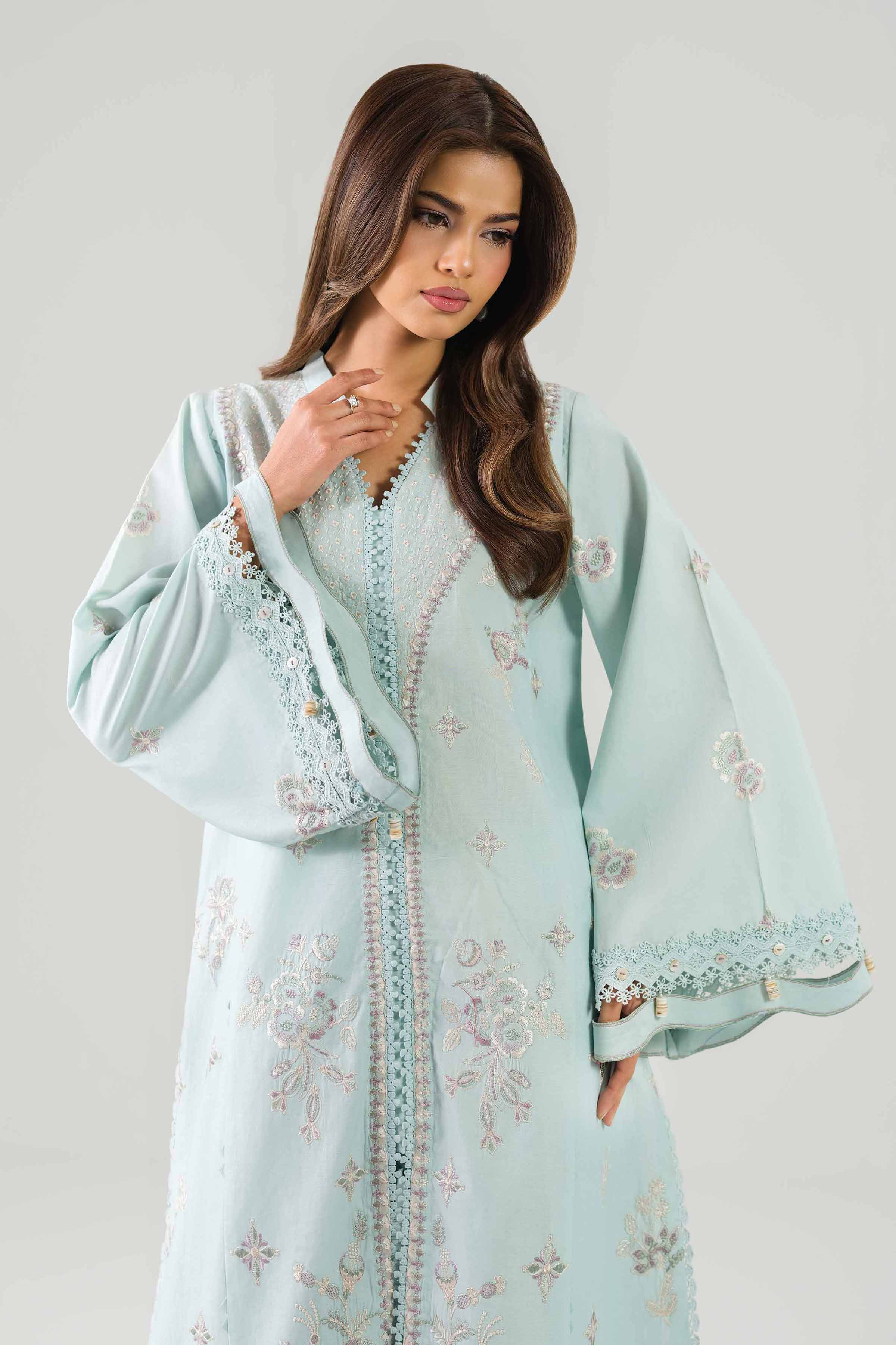 2 Piece - Embroidered Suit - 42601096 NishatUAE Blue Cambric 2PC Embroidered Unstitched