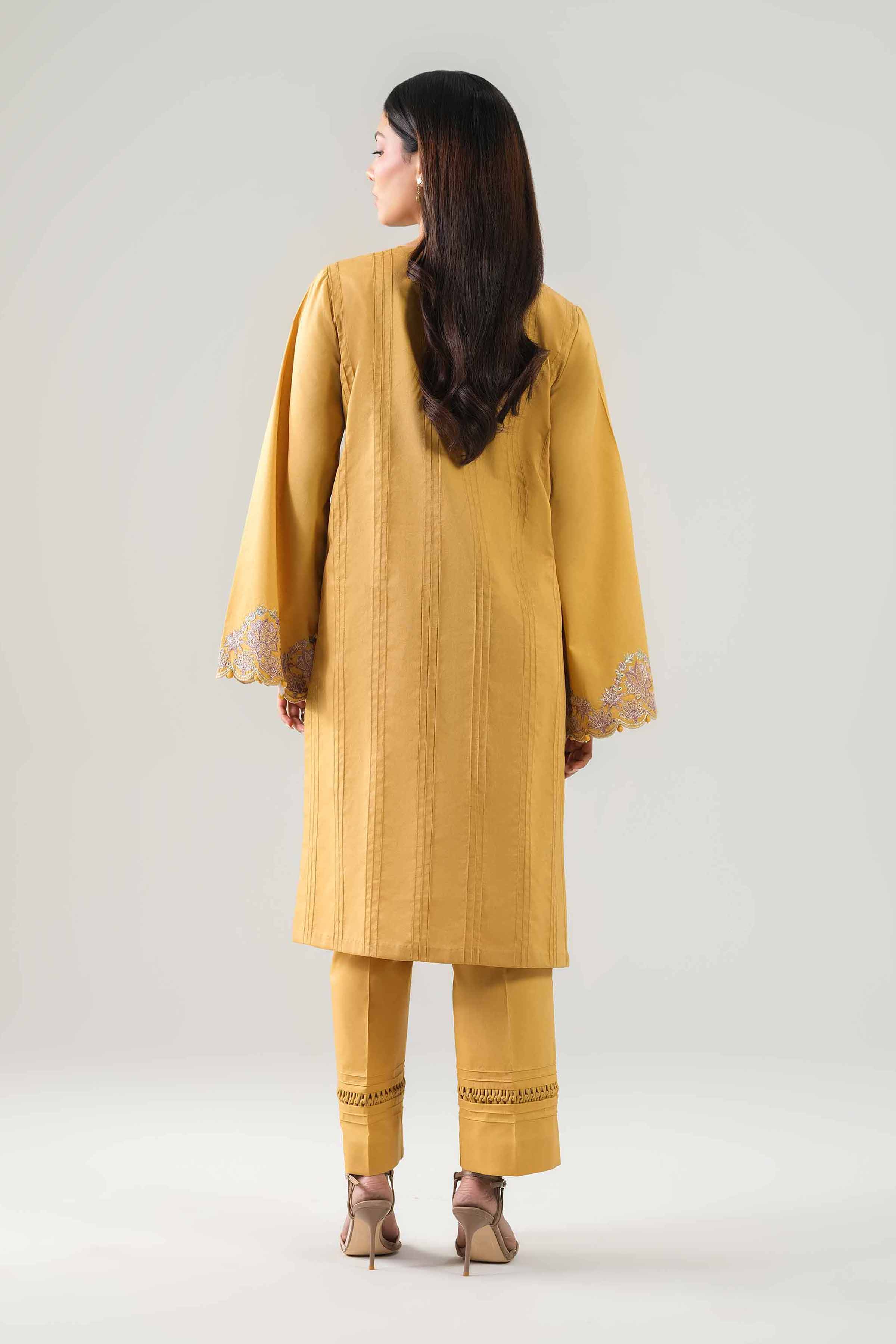 2 Piece - Embroidered Suit - 42601097 NishatUAE Yellow Cambric 2PC Embroidered Unstitched
