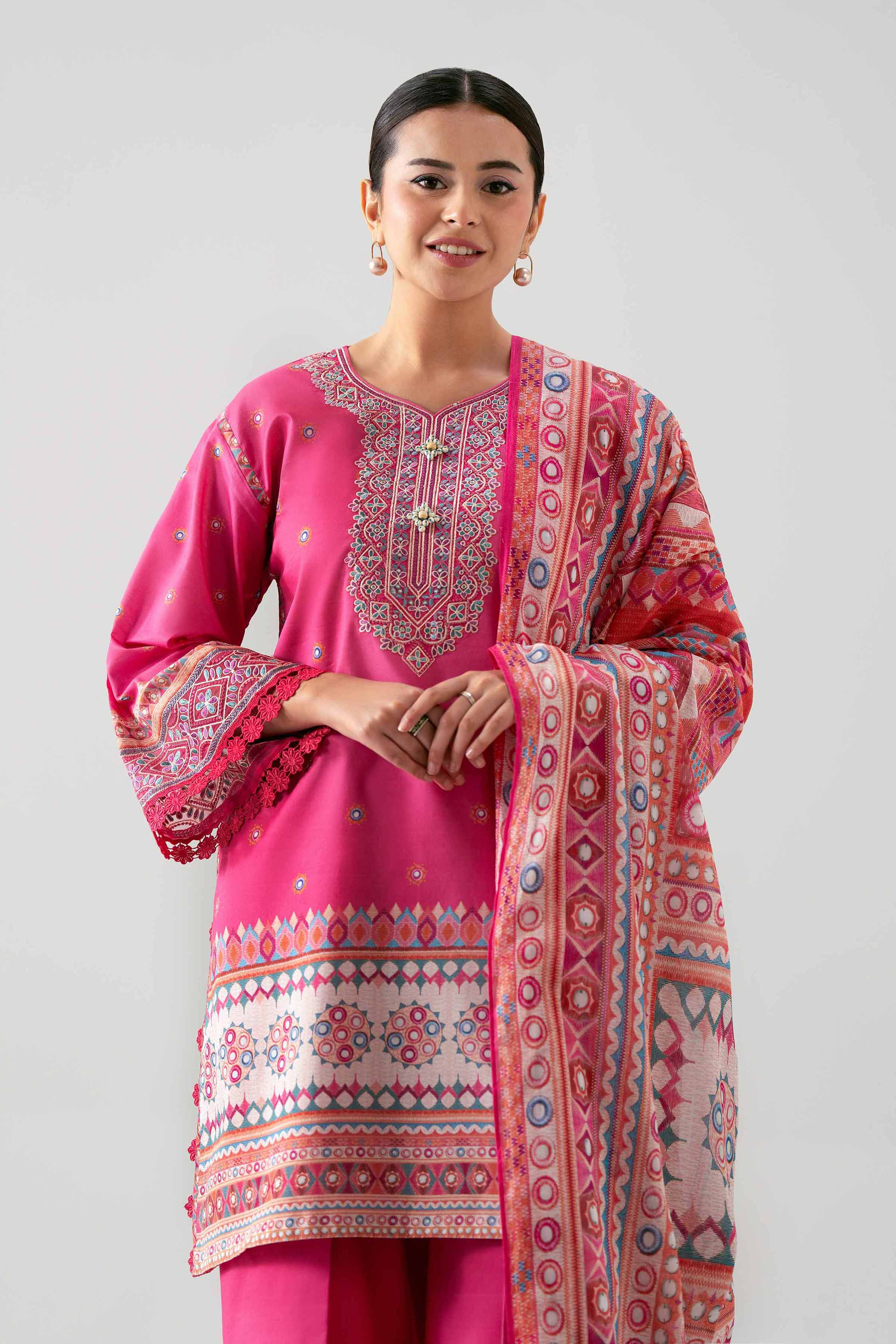3 Piece - Digital Printed Embroidered Suit - 42601103 NishatUAE Pink Lawn 3PC Embroidered Unstitched