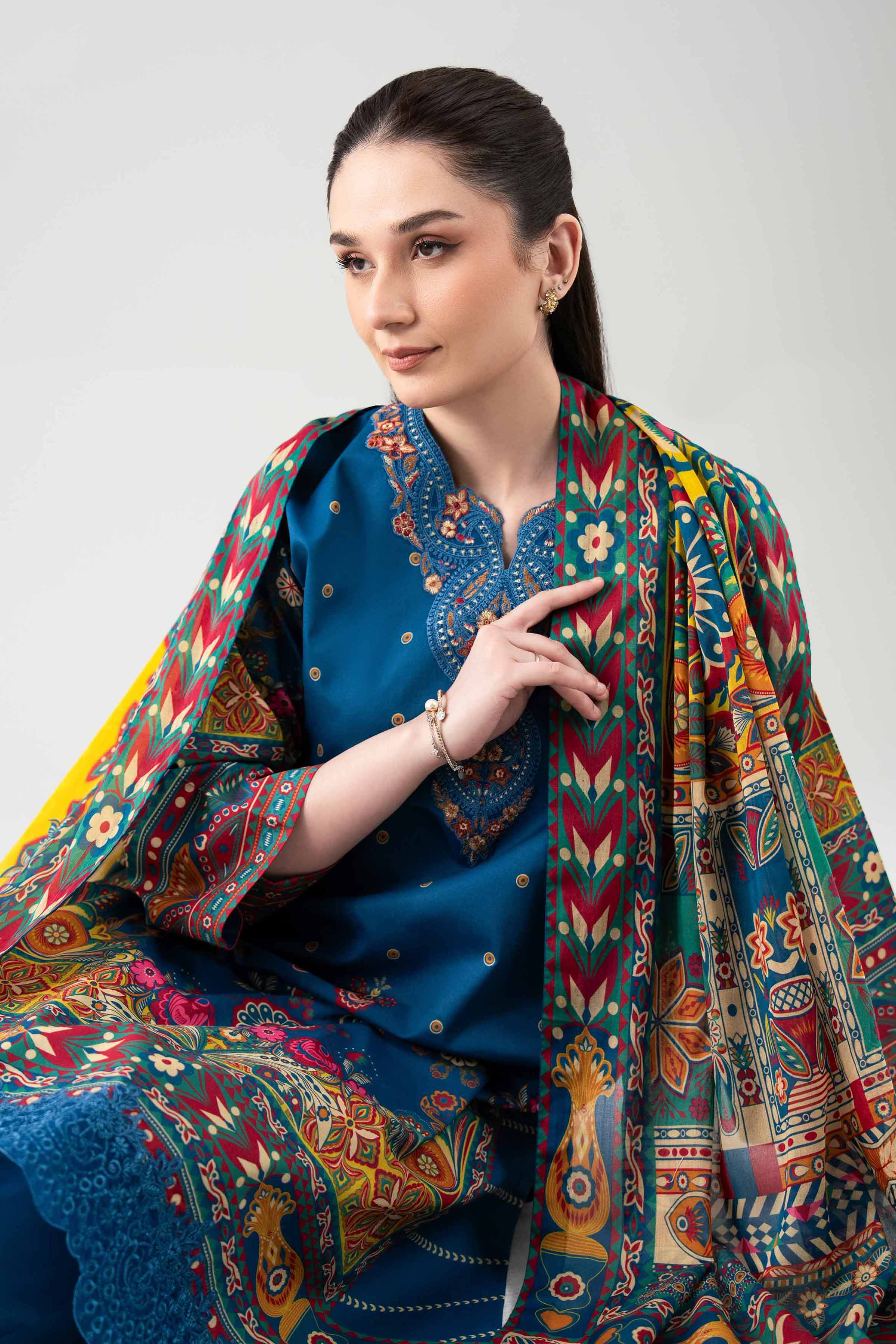 3 Piece - Digital Printed Embroidered Suit - 42601104 NishatUAE Blue Lawn 3PC Embroidered Unstitched