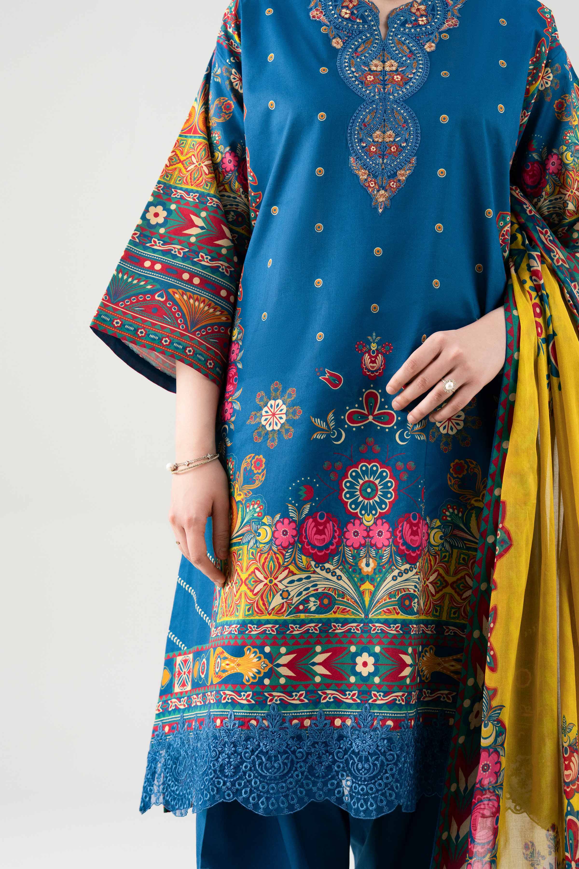 3 Piece - Digital Printed Embroidered Suit - 42601104 NishatUAE Blue Lawn 3PC Embroidered Unstitched