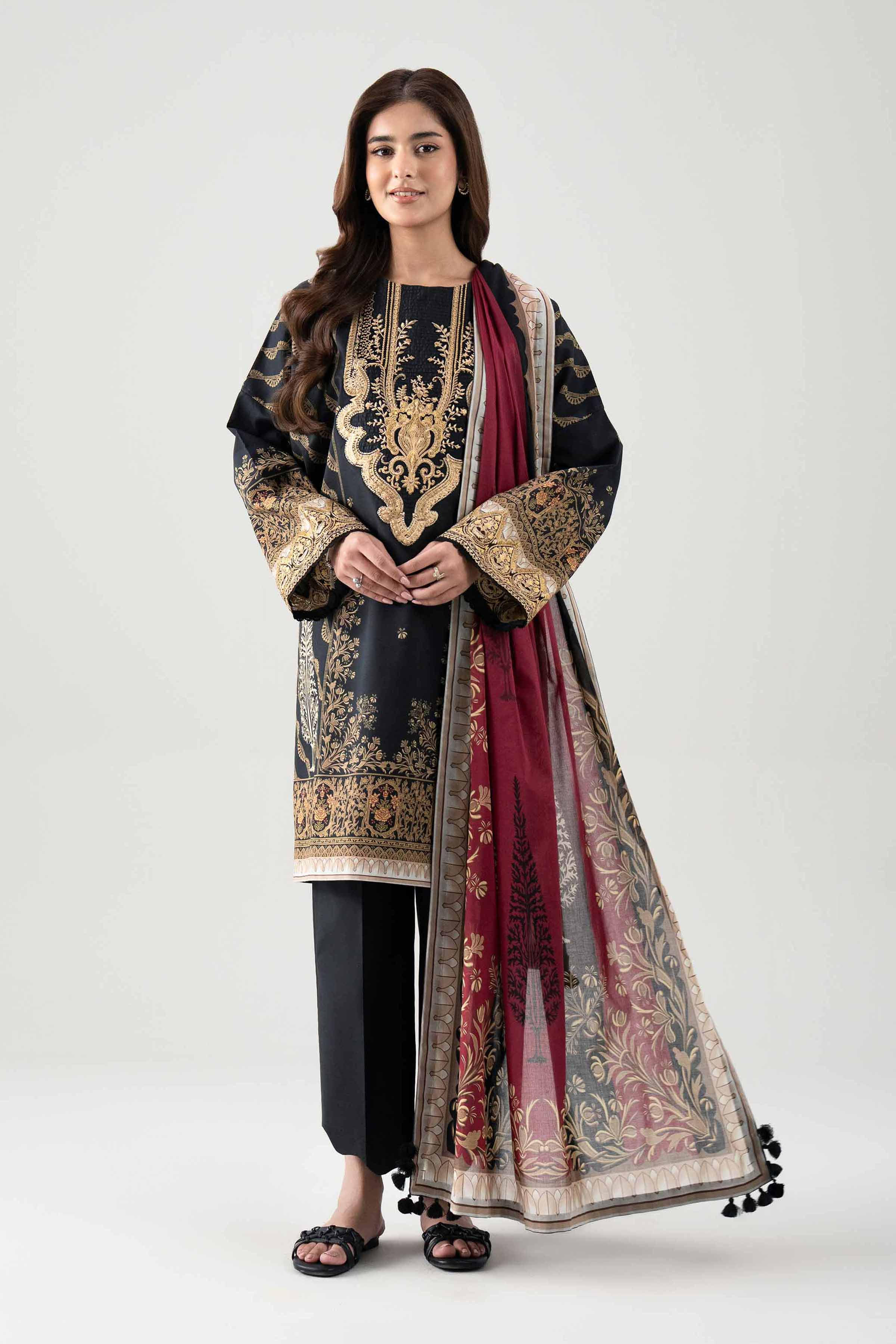 3 Piece - Embroidered Suit - 42601107 NishatUAE Black Lawn 3PC Embroidered Unstitched