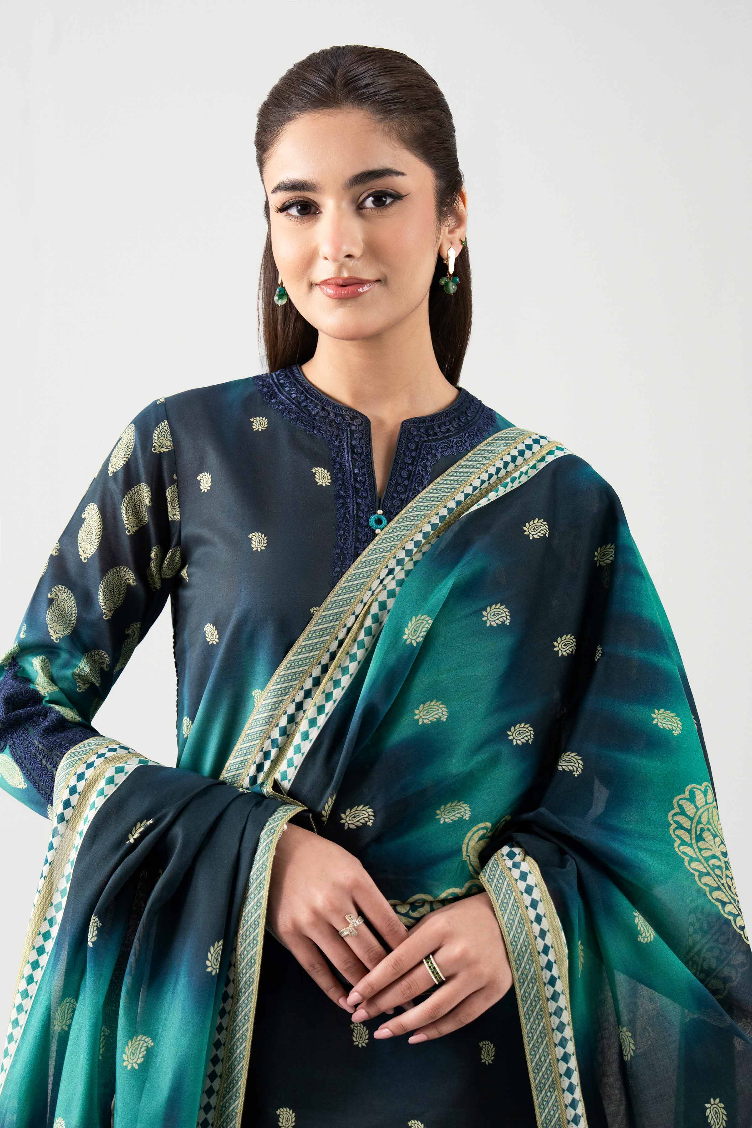 3 Piece - Embroidered Suit - 42601108 NishatUAE Green Lawn 3PC Embroidered Unstitched